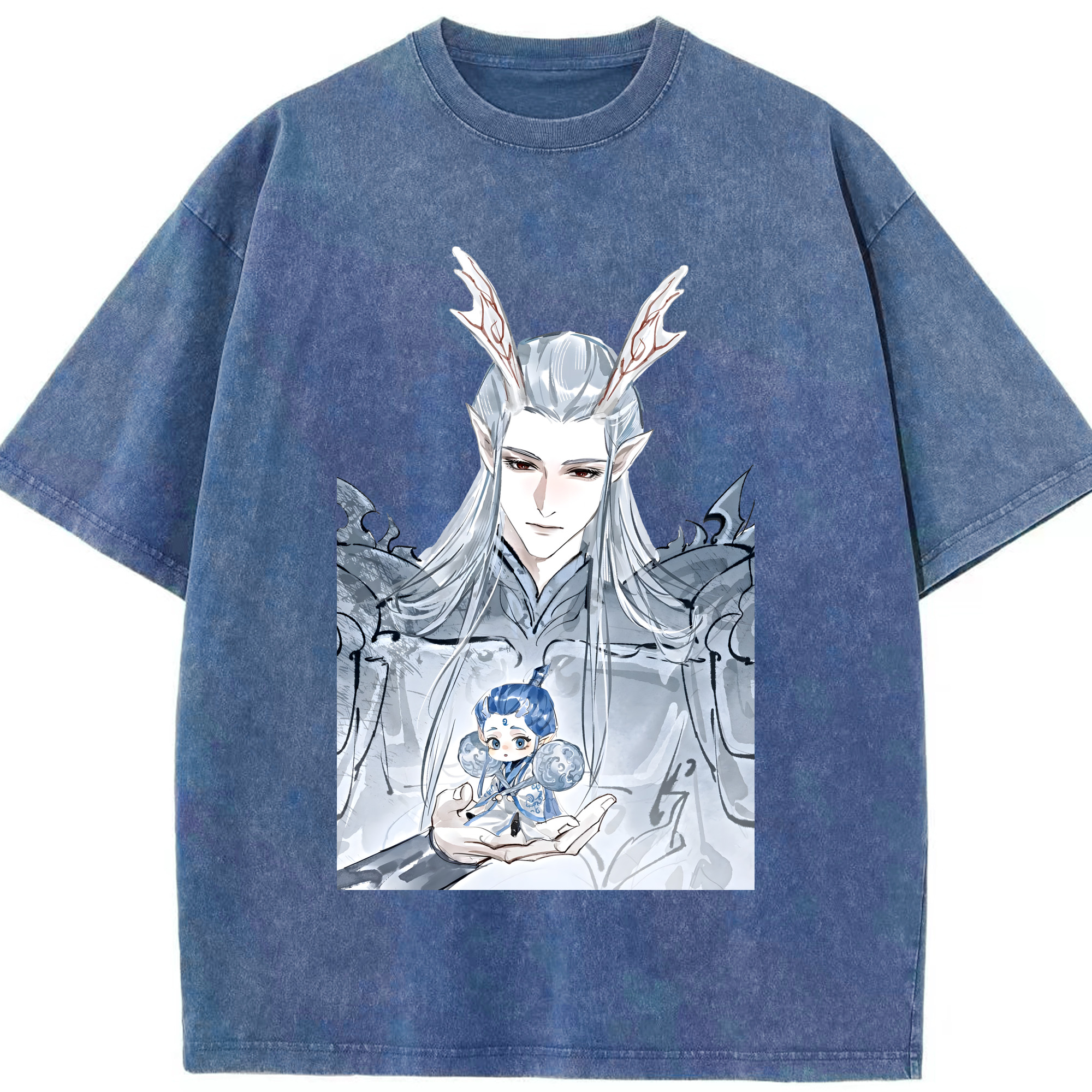 （画像用） Ne Zha 2 ナタ 魔童の大暴れ 綿100% ヴィンテージ風 半袖Tシャツ（フロントプリント）