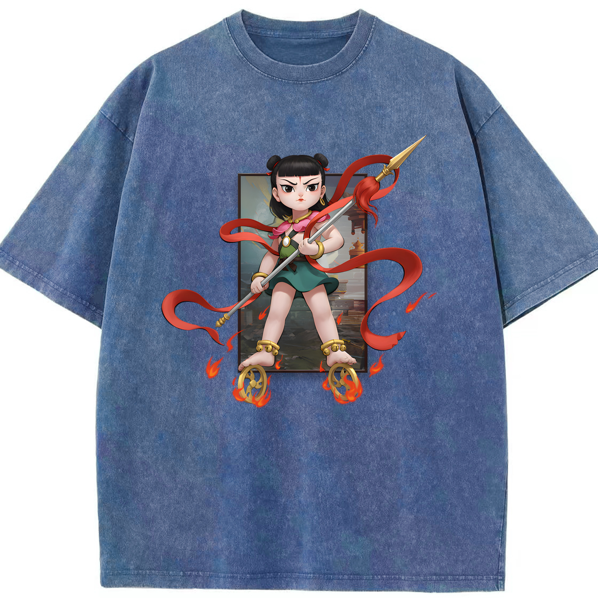 （画像用） Ne Zha 2 ナタ 魔童の大暴れ 綿100% ヴィンテージ風 半袖Tシャツ（フロントプリント）