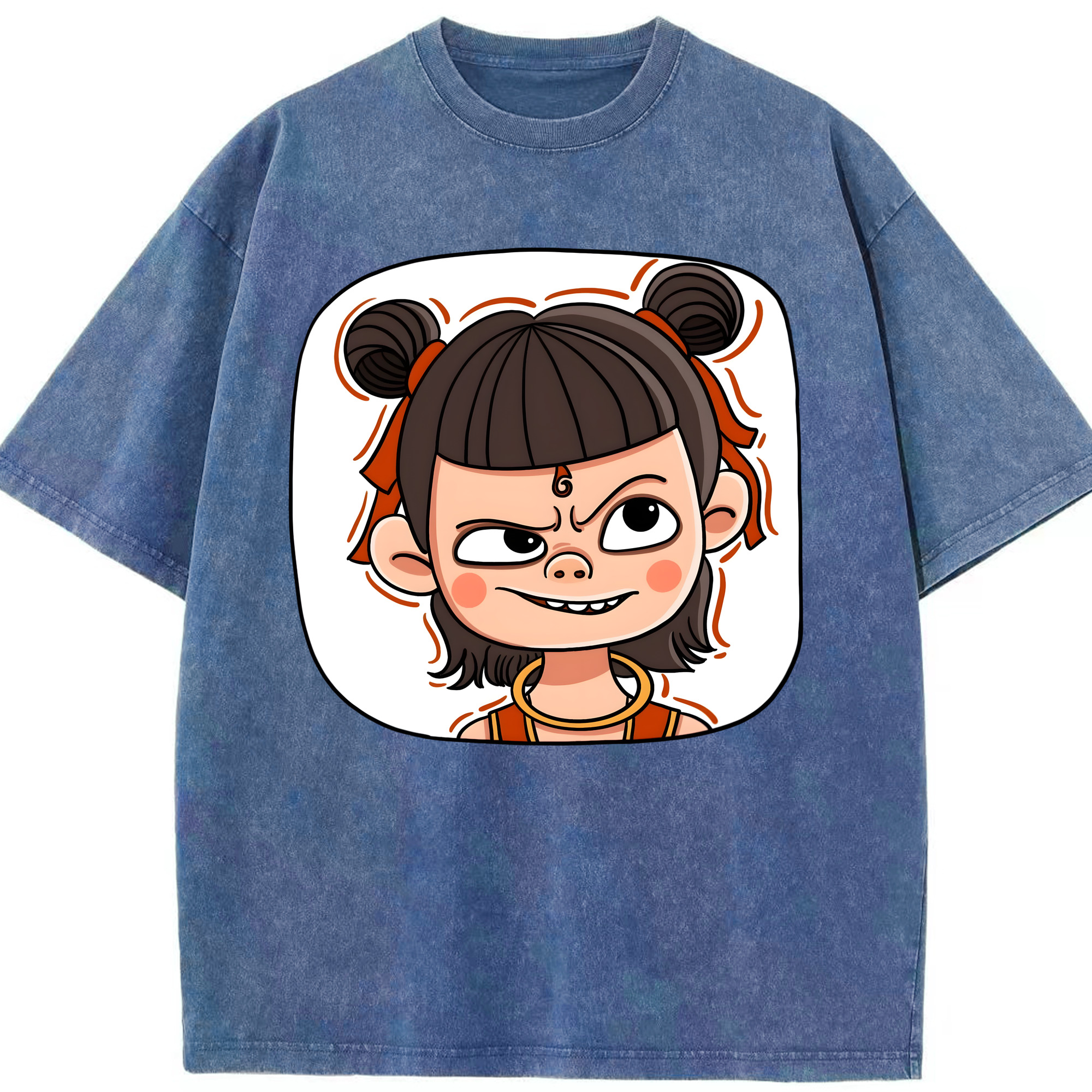 （画像用） Ne Zha 2 ナタ 魔童の大暴れ 綿100% ヴィンテージ風 半袖Tシャツ（フロントプリント）