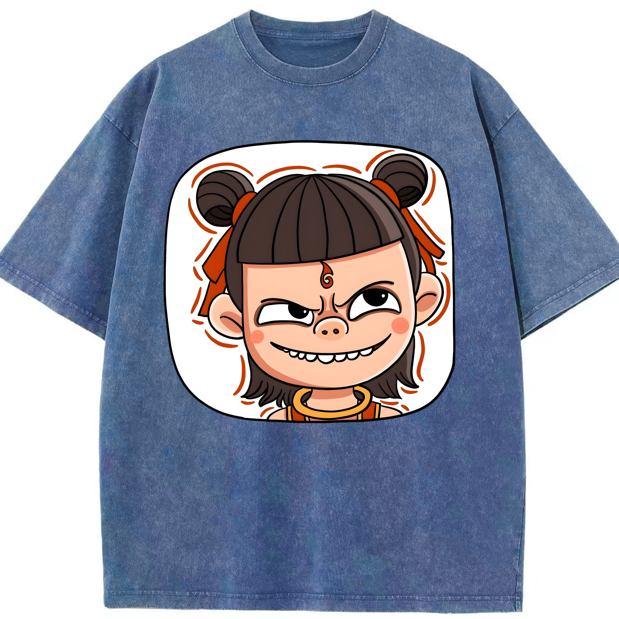 （画像用） Ne Zha 2 ナタ 魔童の大暴れ 綿100% ヴィンテージ風 半袖Tシャツ（フロントプリント）