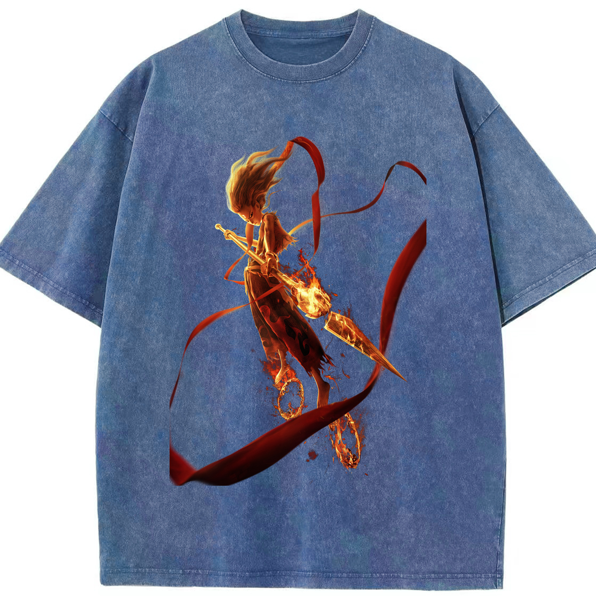 （画像用） Ne Zha 2 ナタ 魔童の大暴れ 綿100% ヴィンテージ風 半袖Tシャツ（フロントプリント）