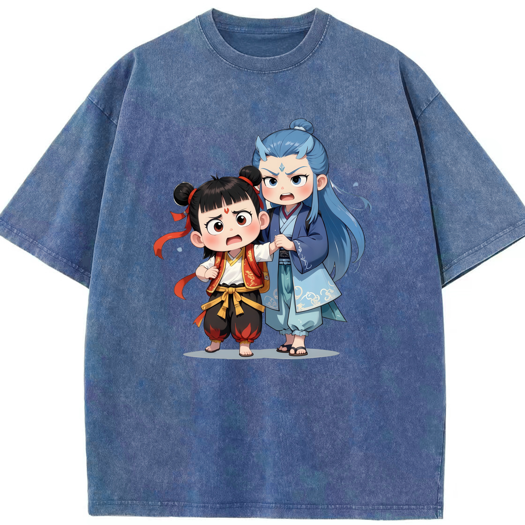 （画像用） Ne Zha 2 ナタ 魔童の大暴れ 綿100% ヴィンテージ風 半袖Tシャツ（フロントプリント）