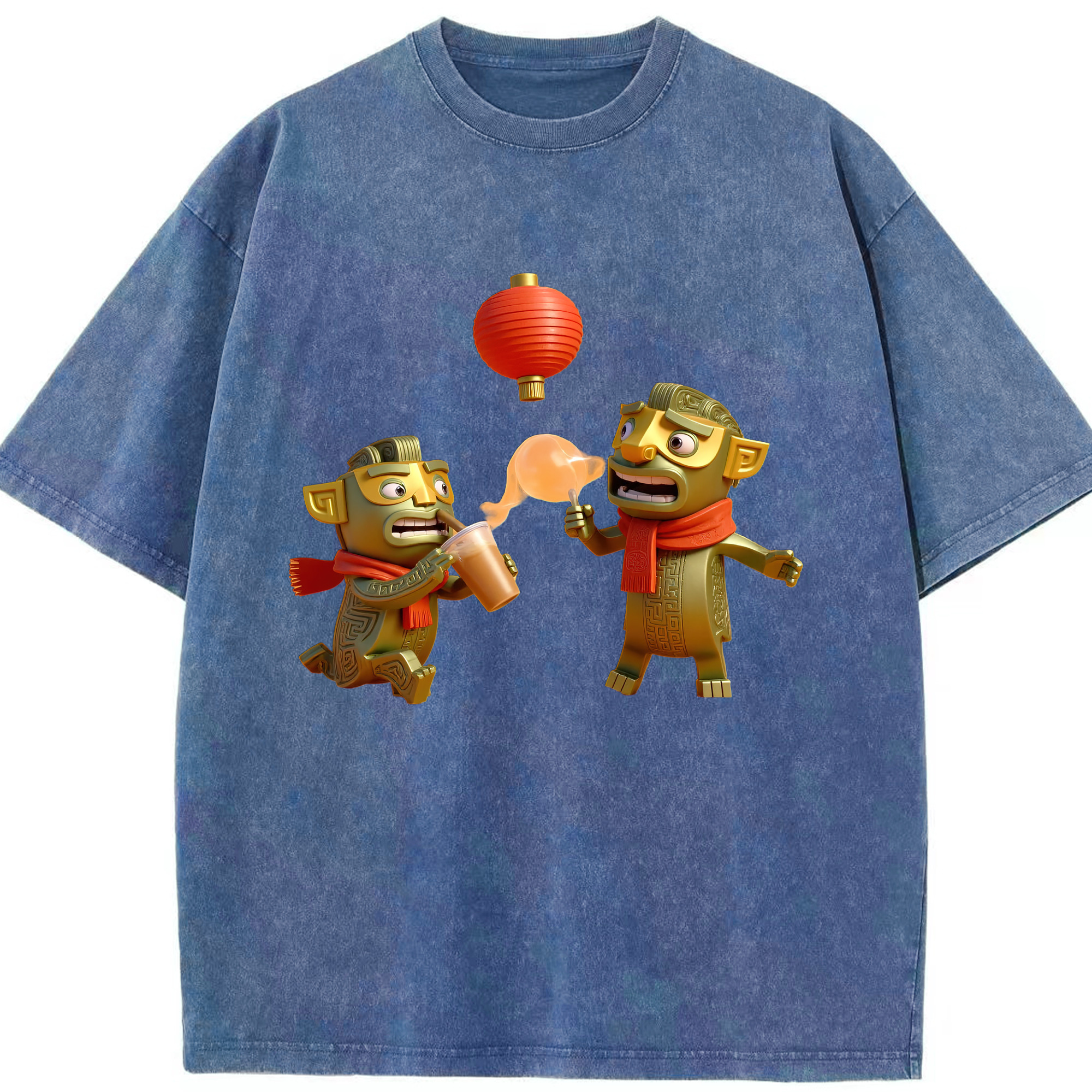 （画像用） Ne Zha 2 ナタ 魔童の大暴れ 綿100% ヴィンテージ風 半袖Tシャツ（フロントプリント）