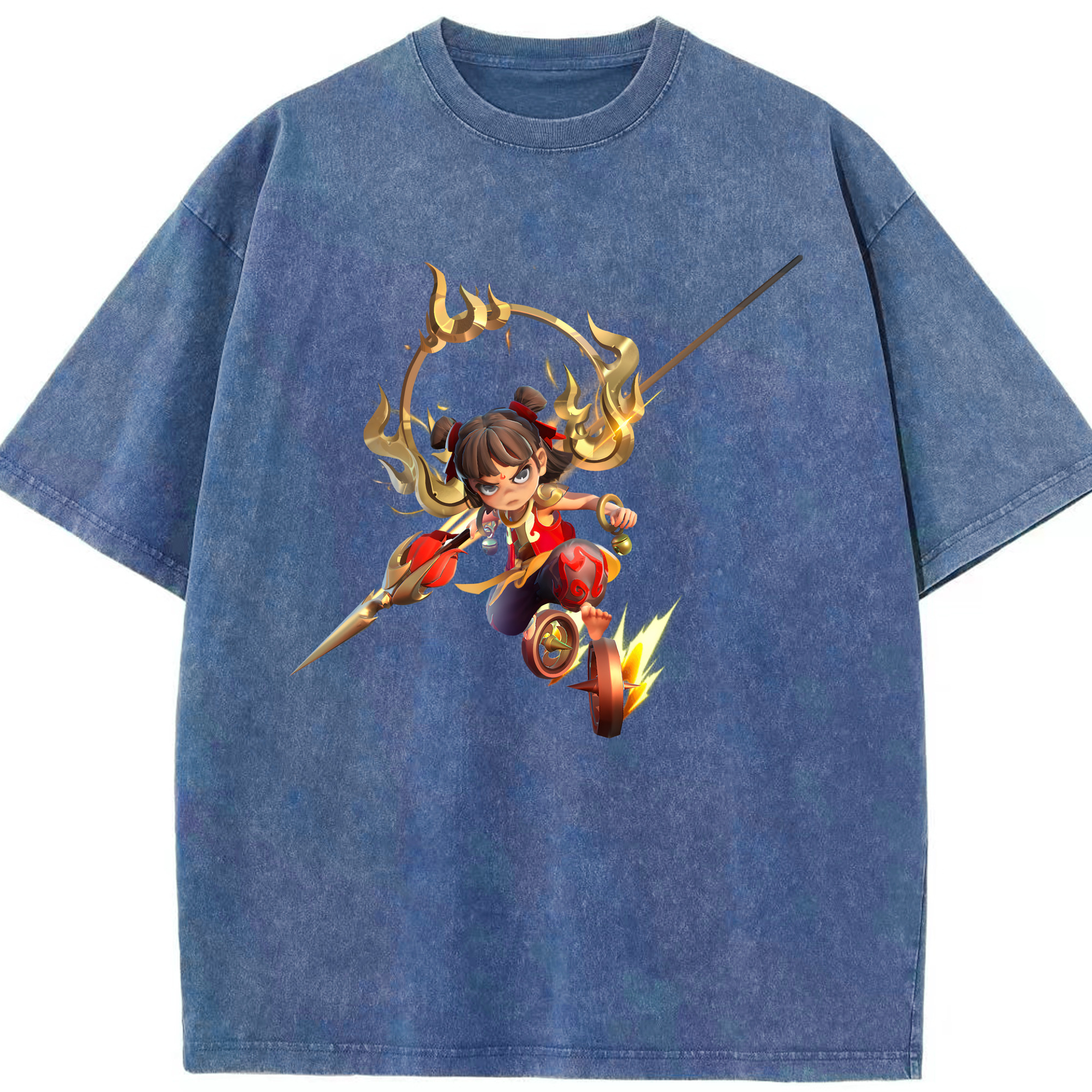 （画像用） Ne Zha 2 ナタ 魔童の大暴れ 綿100% ヴィンテージ風 半袖Tシャツ（フロントプリント）