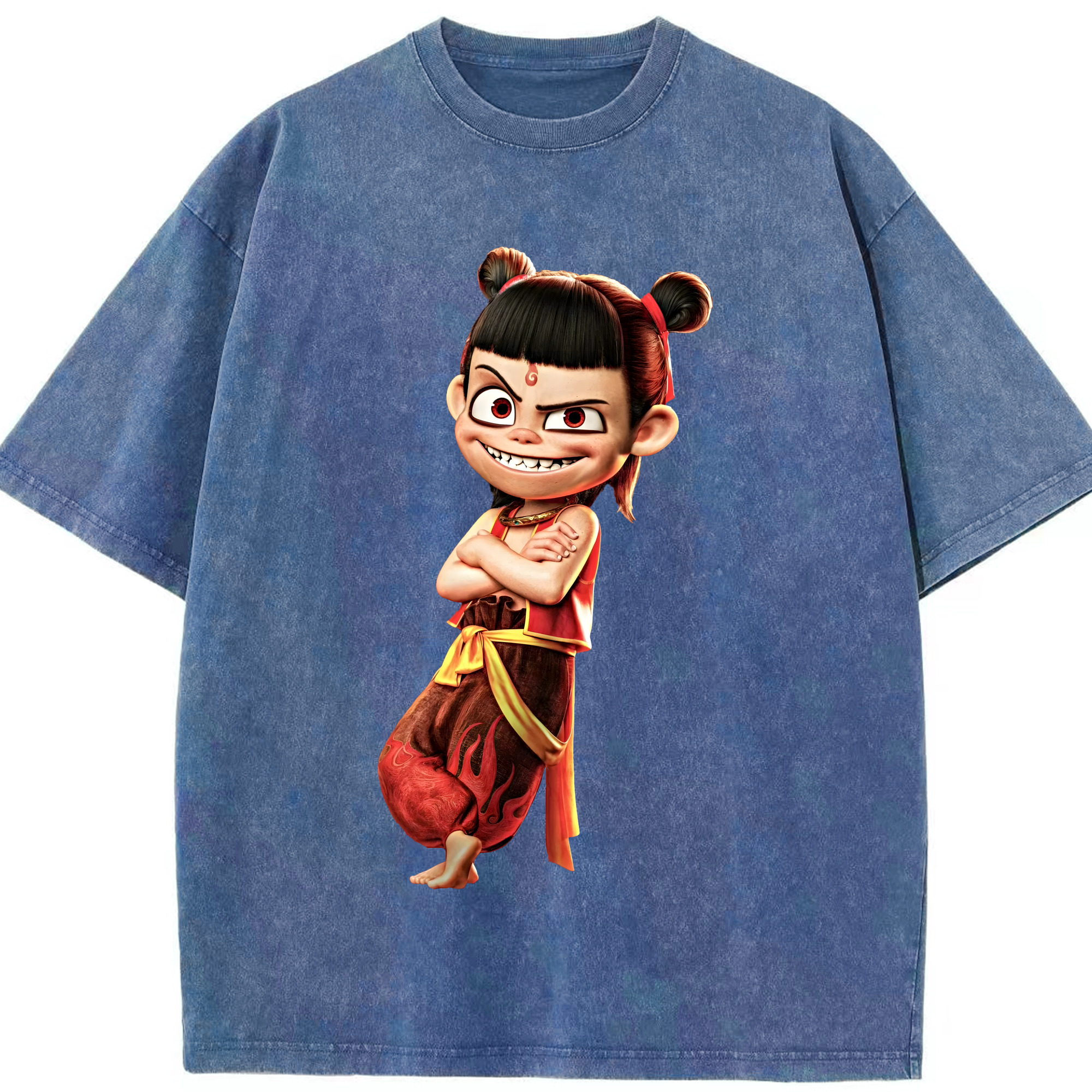 （画像用） Ne Zha 2 ナタ 魔童の大暴れ 綿100% ヴィンテージ風 半袖Tシャツ（フロントプリント）