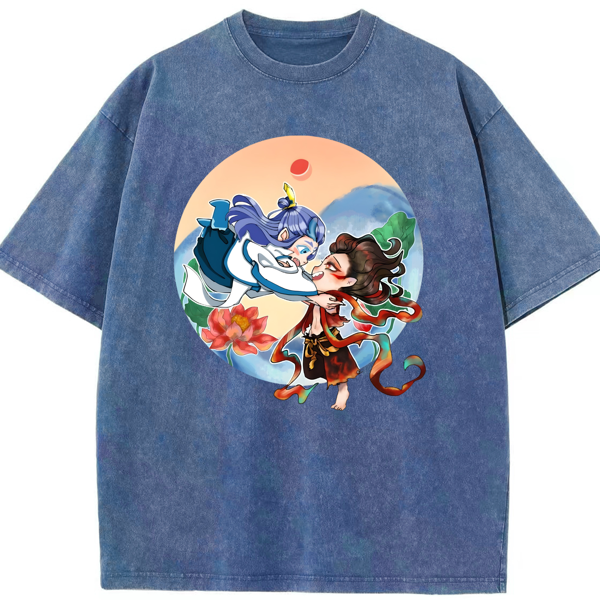 （画像用） Ne Zha 2 ナタ 魔童の大暴れ 綿100% ヴィンテージ風 半袖Tシャツ（フロントプリント）