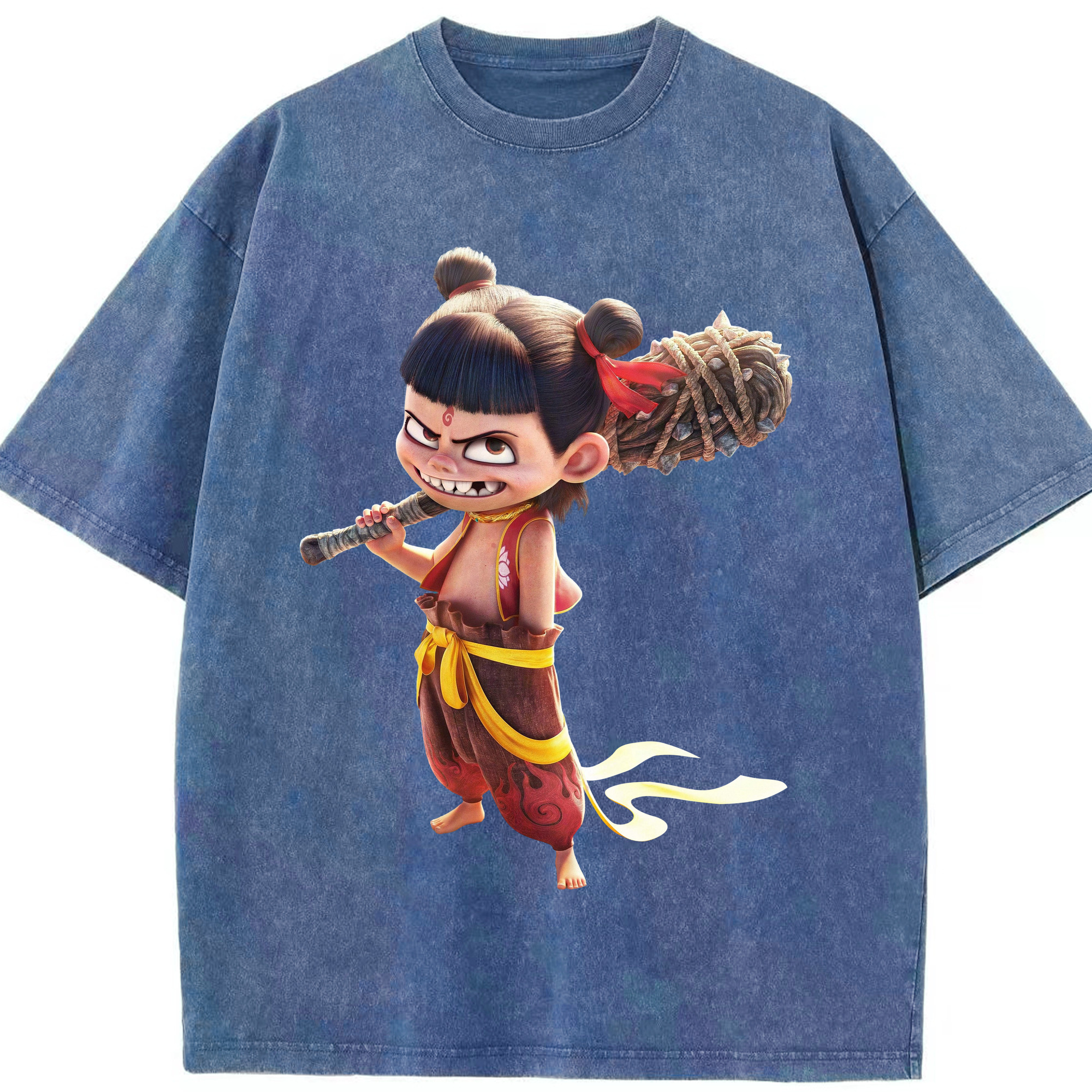 （画像用） Ne Zha 2 ナタ 魔童の大暴れ 綿100% ヴィンテージ風 半袖Tシャツ（フロントプリント）