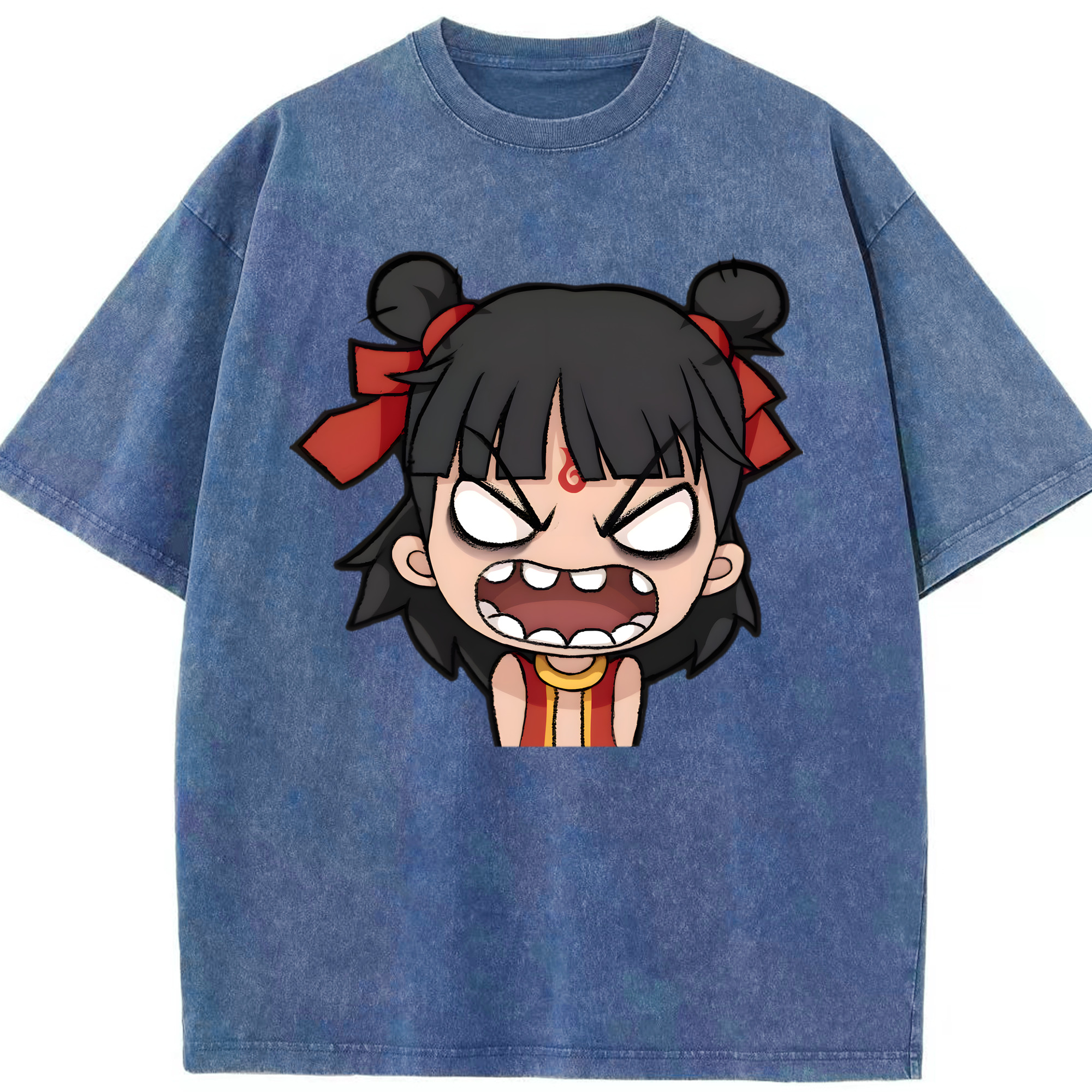 （画像用） Ne Zha 2 ナタ 魔童の大暴れ 綿100% ヴィンテージ風 半袖Tシャツ（フロントプリント）