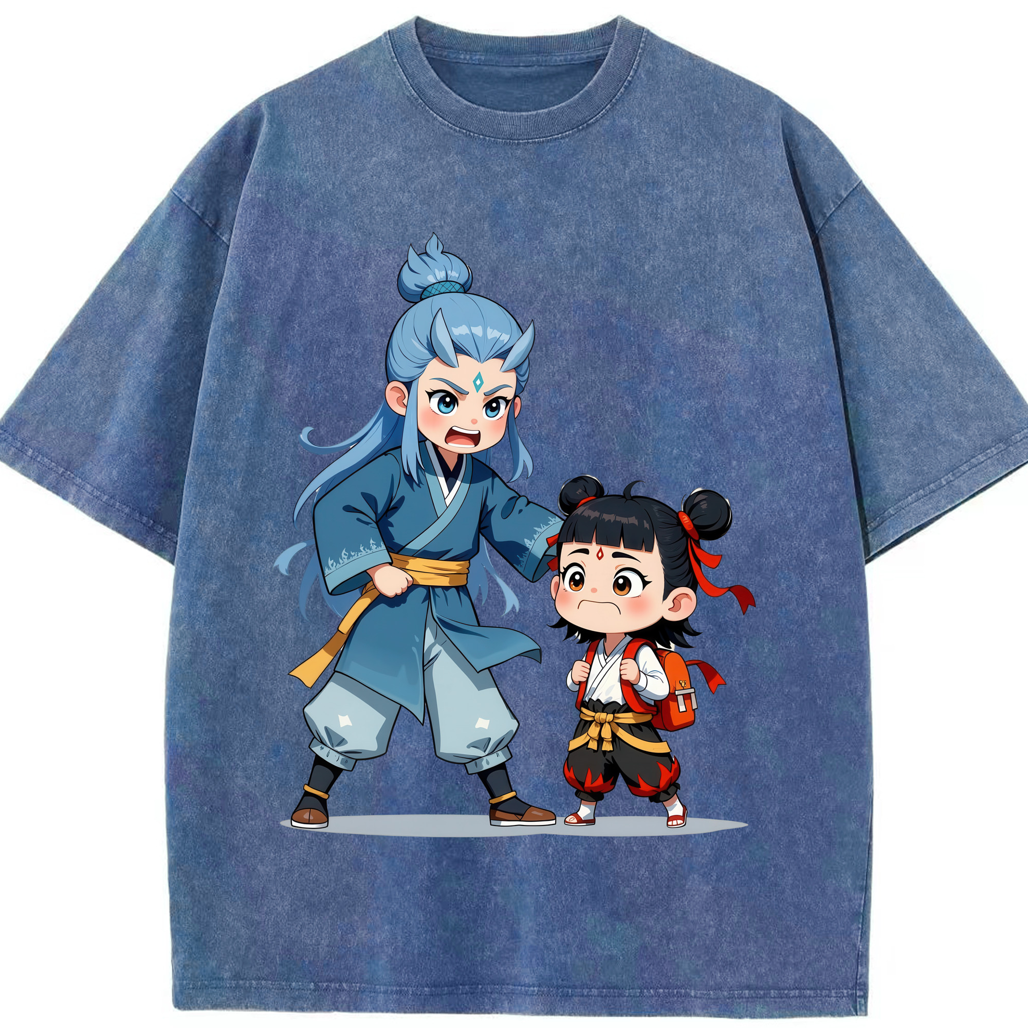 （画像用） Ne Zha 2 ナタ 魔童の大暴れ 綿100% ヴィンテージ風 半袖Tシャツ（フロントプリント）