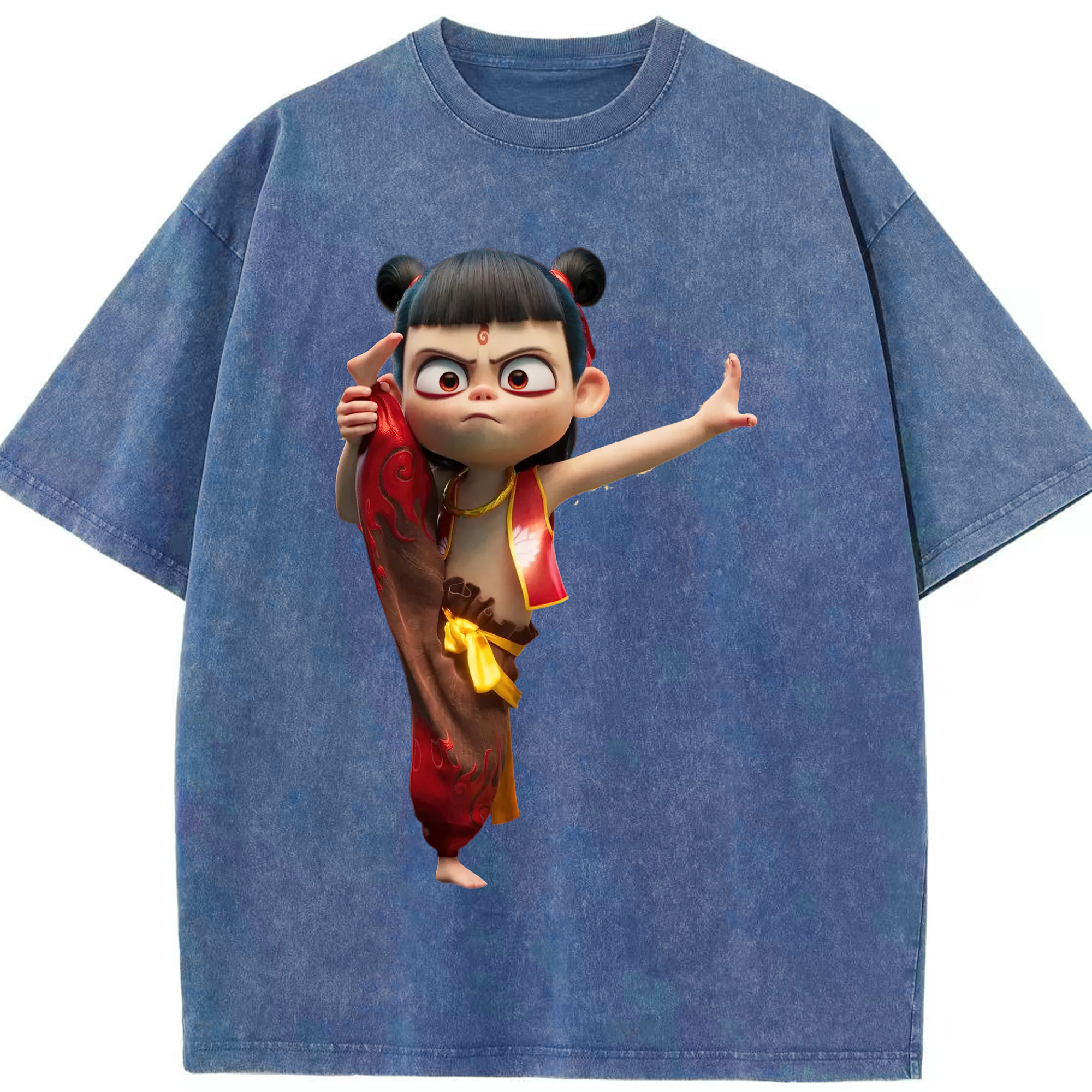 （画像用） Ne Zha 2 ナタ 魔童の大暴れ 綿100% ヴィンテージ風 半袖Tシャツ（フロントプリント）