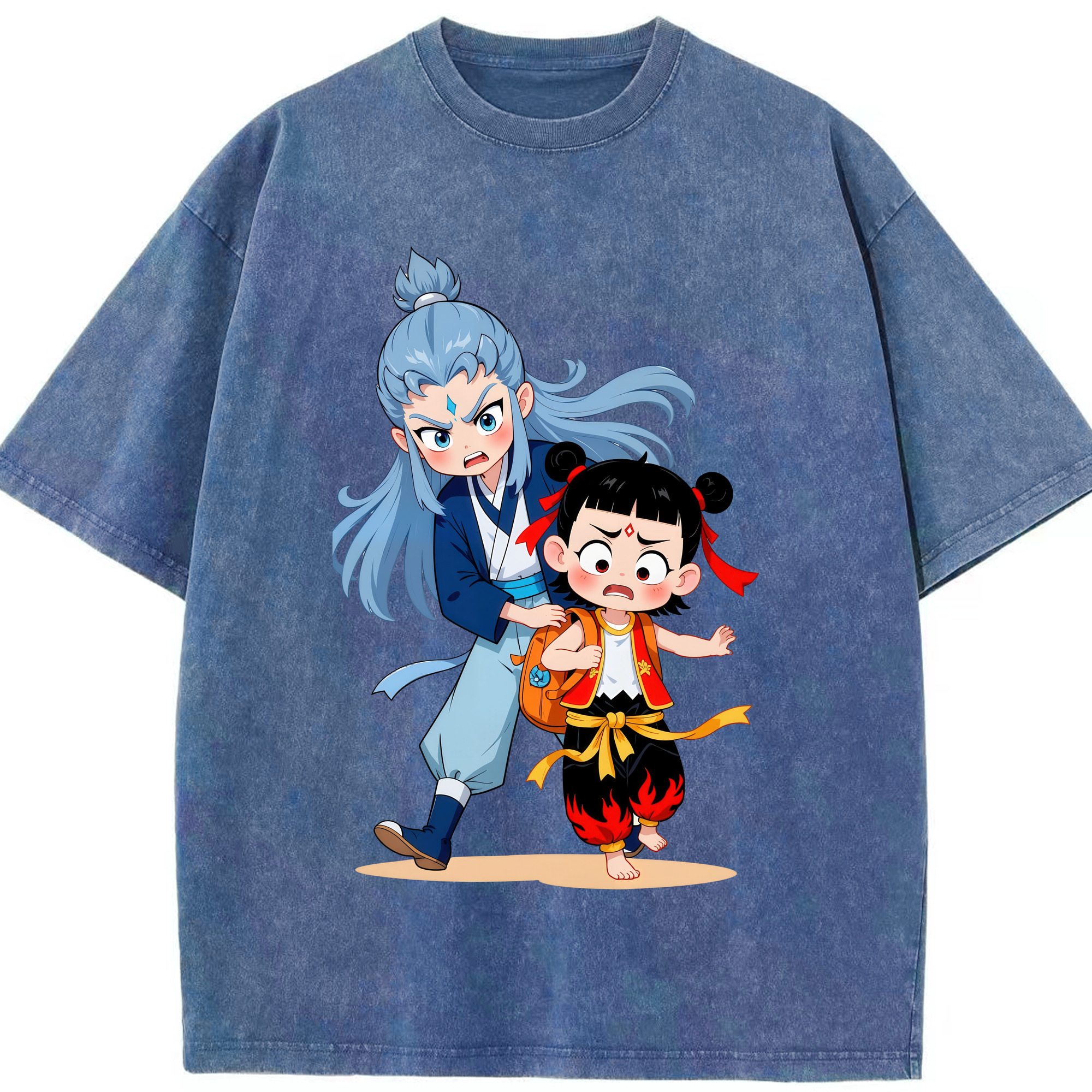（画像用） Ne Zha 2 ナタ 魔童の大暴れ 綿100% ヴィンテージ風 半袖Tシャツ（フロントプリント）