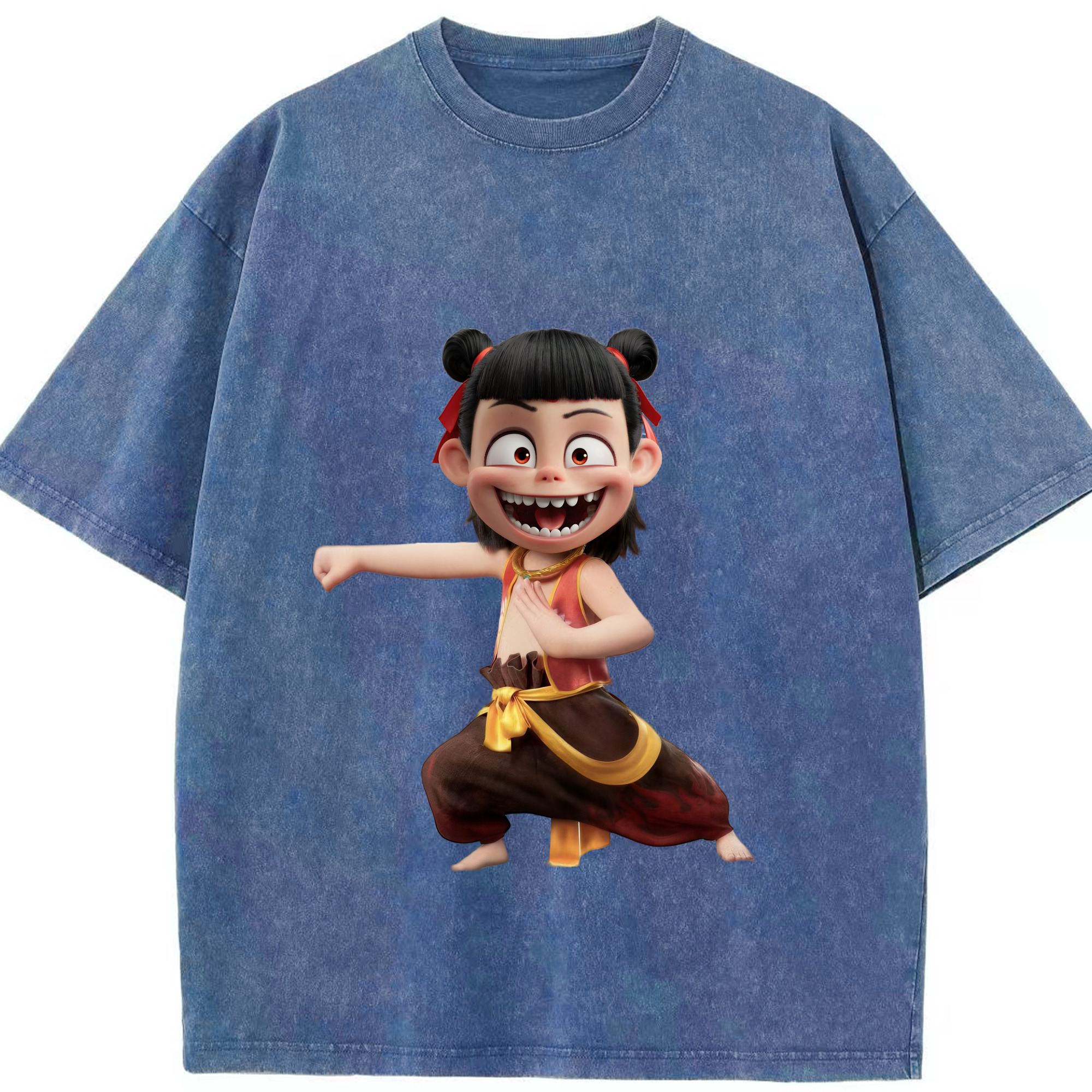 （画像用） Ne Zha 2 ナタ 魔童の大暴れ 綿100% ヴィンテージ風 半袖Tシャツ（フロントプリント）