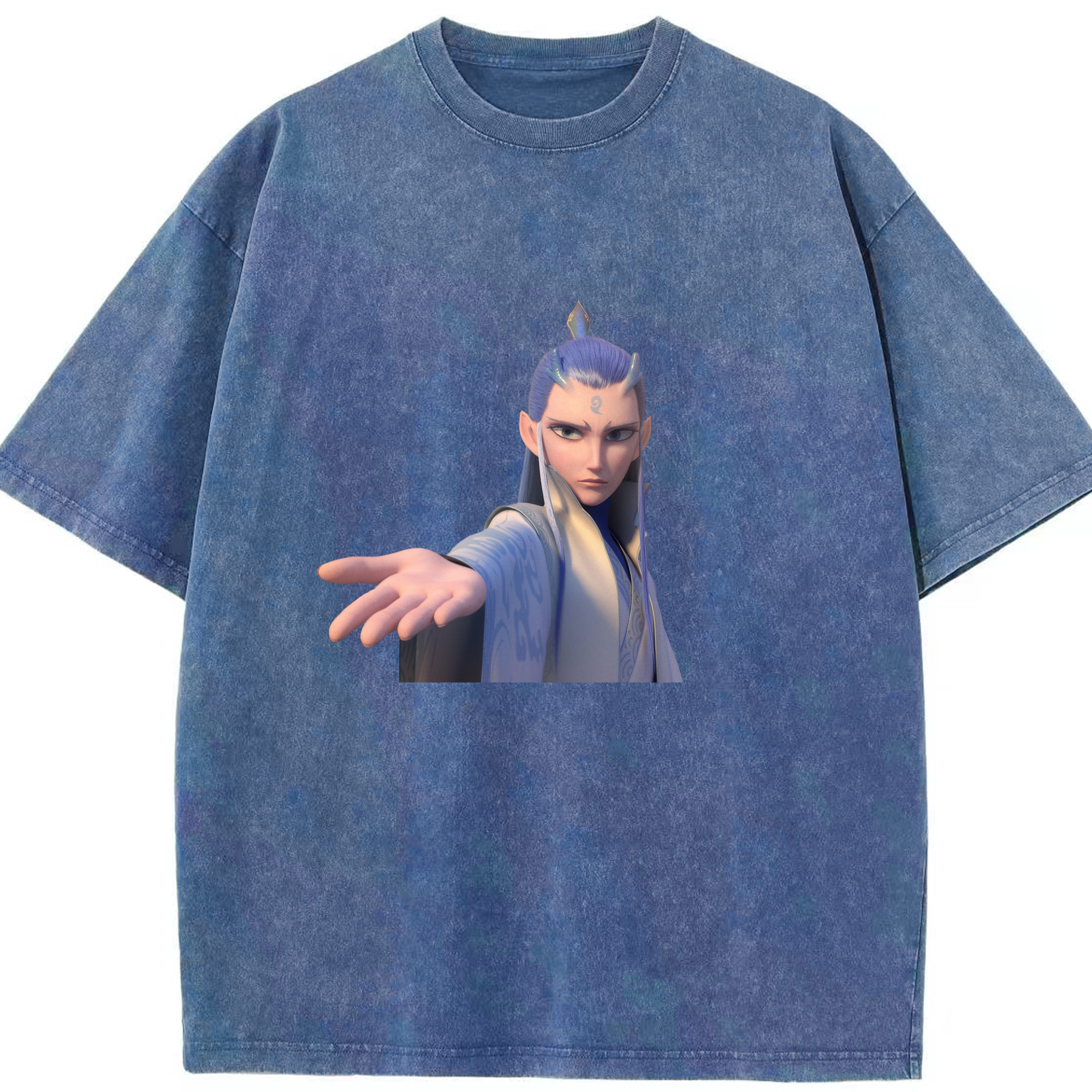 （画像用） Ne Zha 2 ナタ 魔童の大暴れ 綿100% ヴィンテージ風 半袖Tシャツ（フロントプリント）