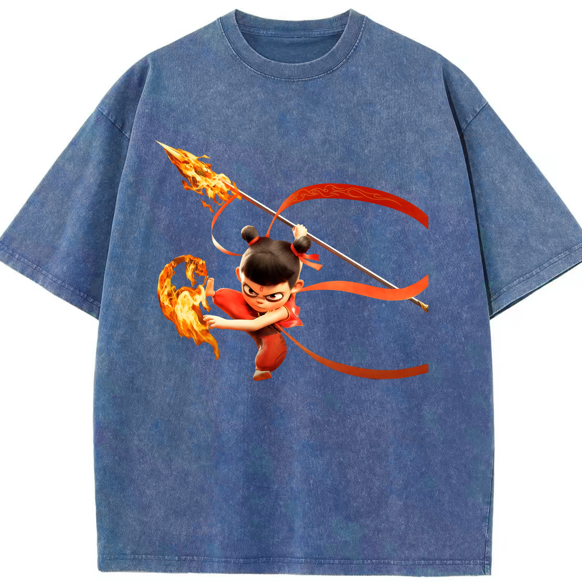 （画像用） Ne Zha 2 ナタ 魔童の大暴れ 綿100% ヴィンテージ風 半袖Tシャツ（フロントプリント）