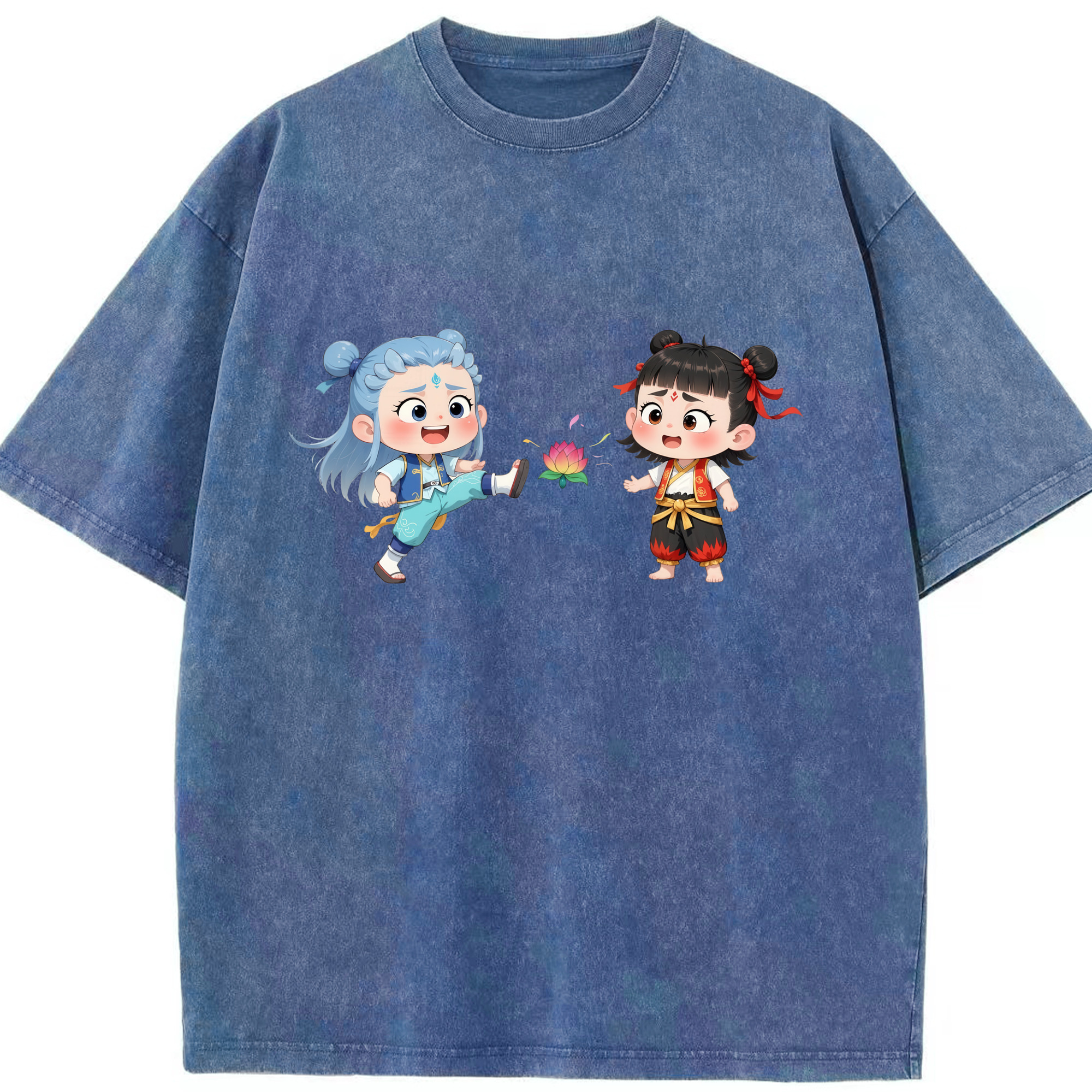 （画像用） Ne Zha 2 ナタ 魔童の大暴れ 綿100% ヴィンテージ風 半袖Tシャツ（フロントプリント）