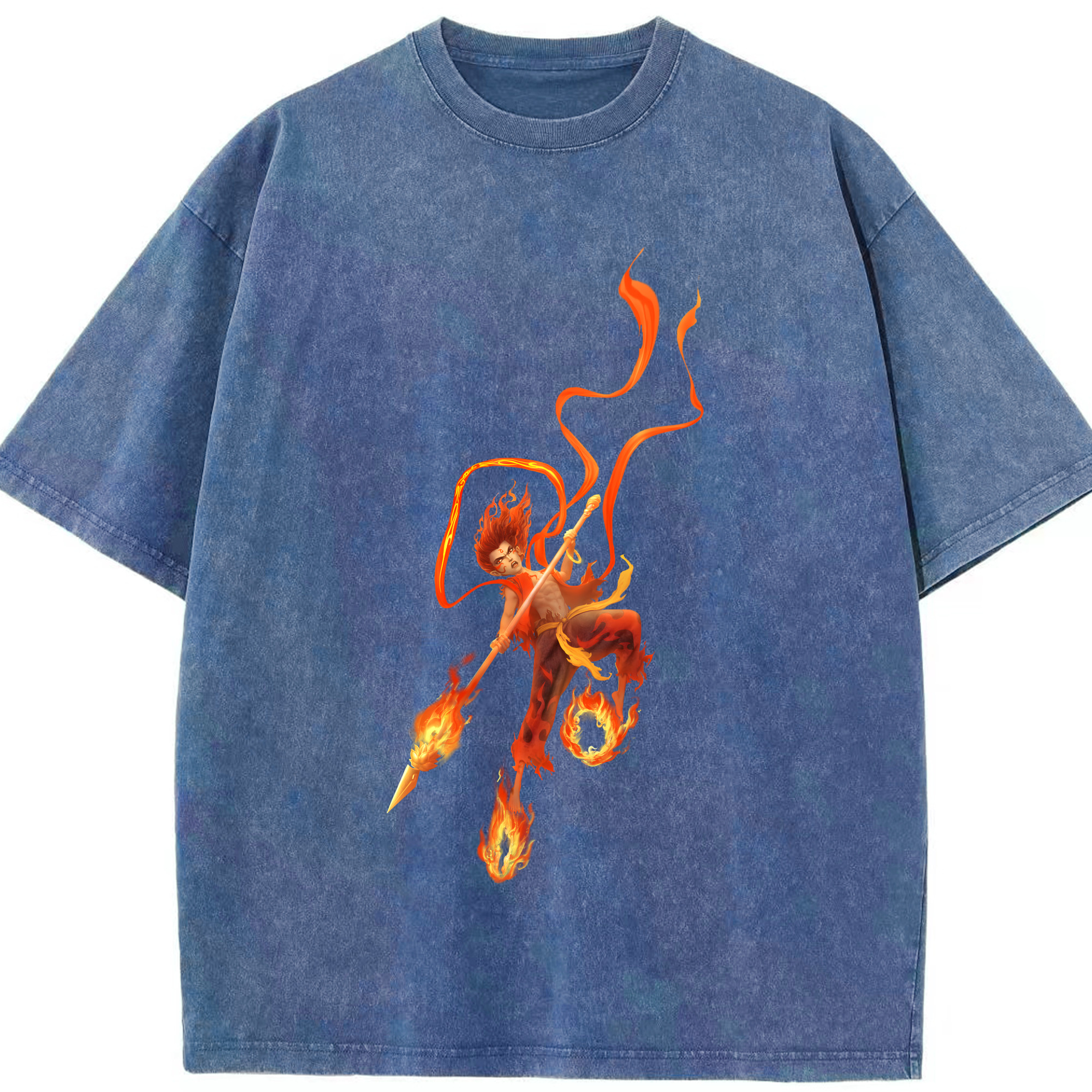 （画像用） Ne Zha 2 ナタ 魔童の大暴れ 綿100% ヴィンテージ風 半袖Tシャツ（フロントプリント）
