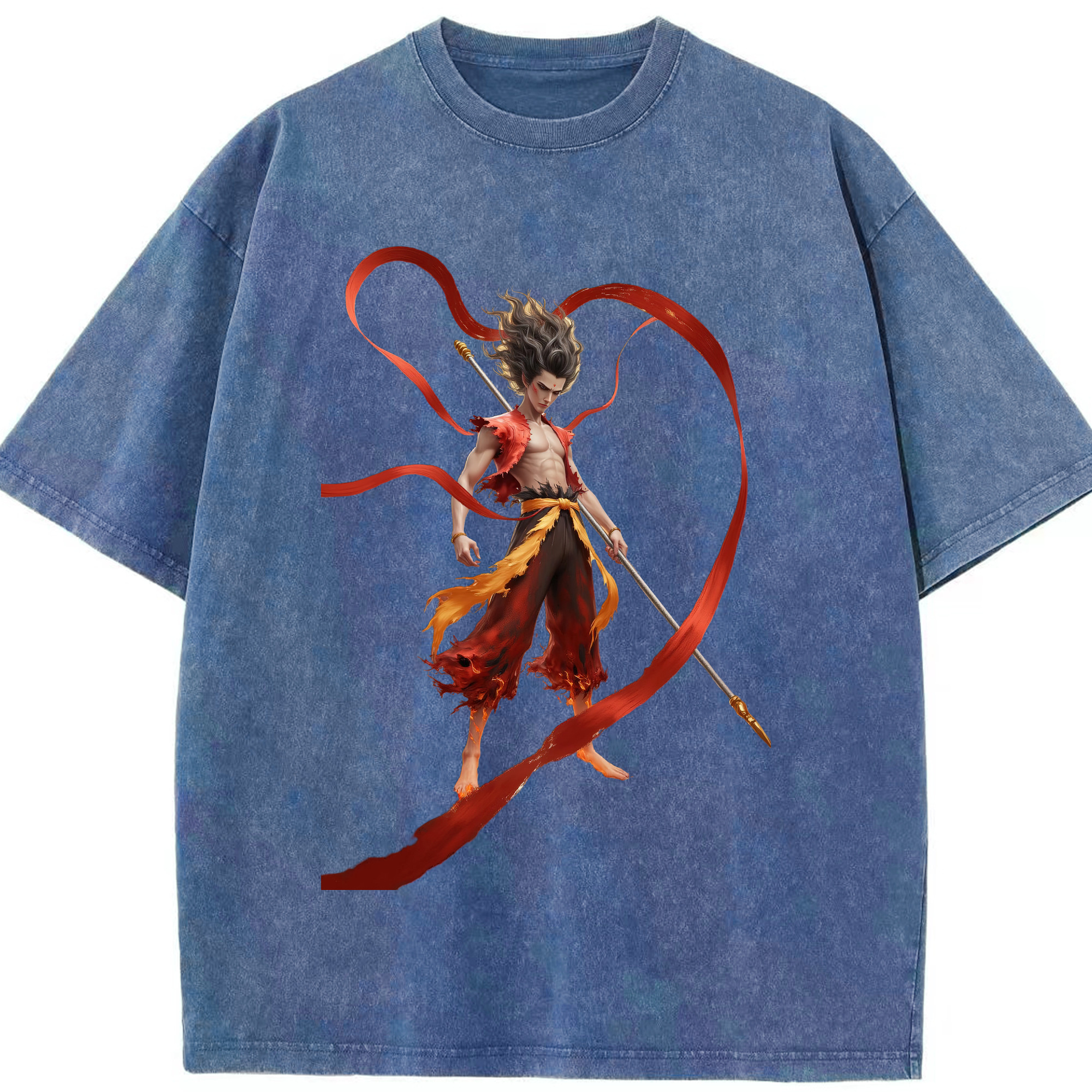 （画像用） Ne Zha 2 ナタ 魔童の大暴れ 綿100% ヴィンテージ風 半袖Tシャツ（フロントプリント）