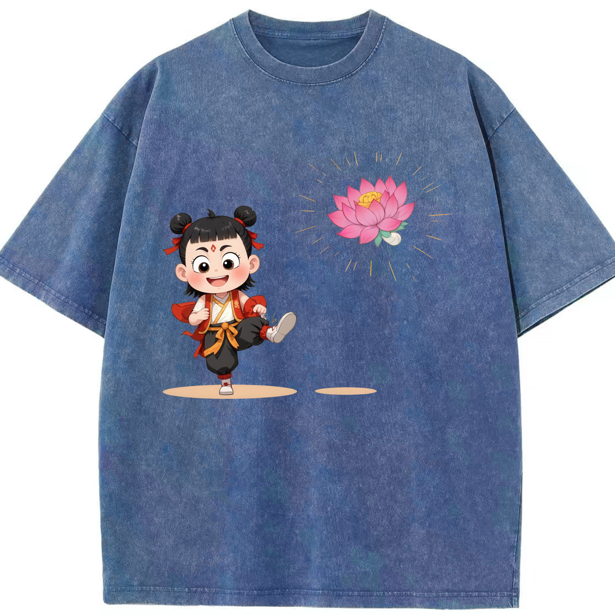 （画像用） Ne Zha 2 ナタ 魔童の大暴れ 綿100% ヴィンテージ風 半袖Tシャツ（フロントプリント）