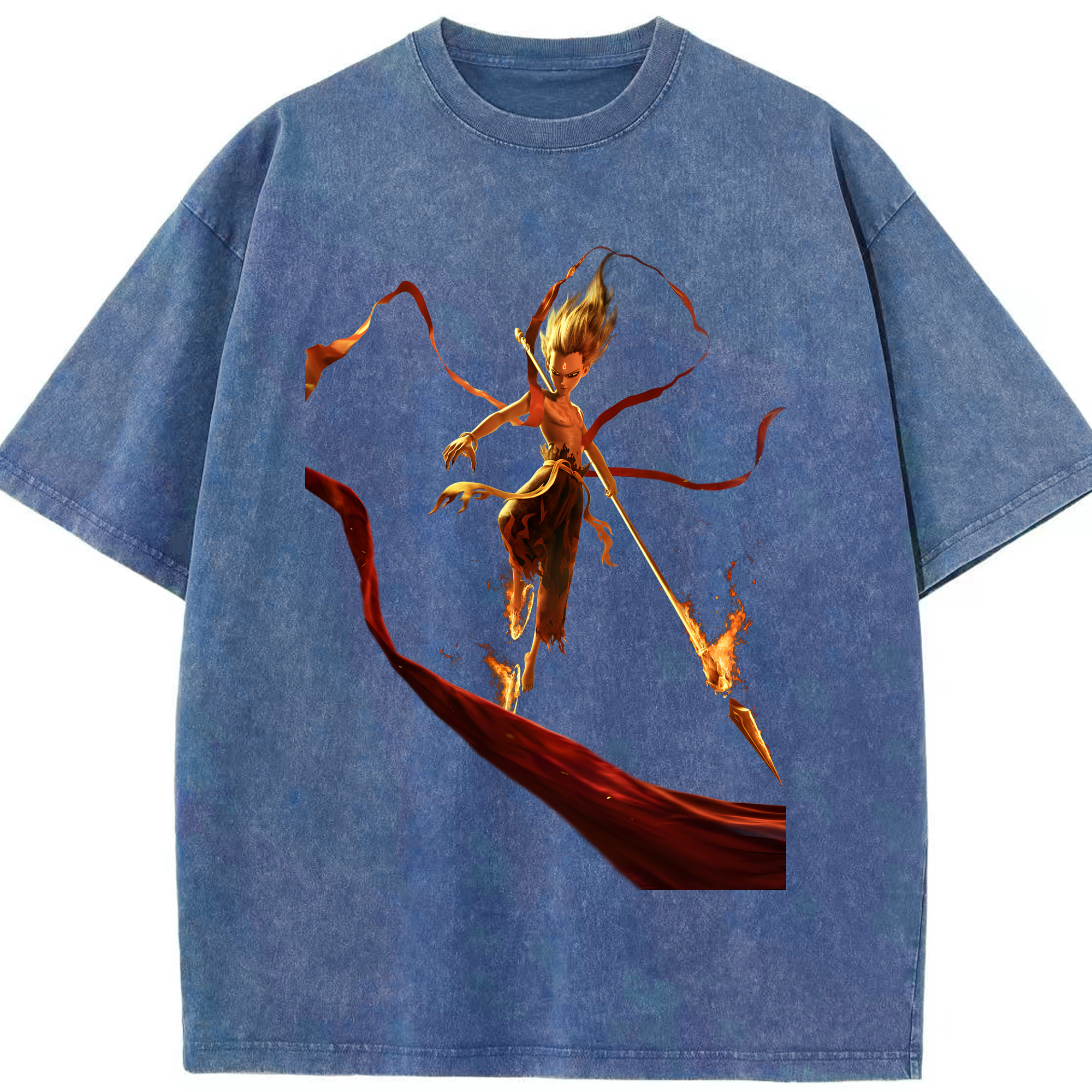 （画像用） Ne Zha 2 ナタ 魔童の大暴れ 綿100% ヴィンテージ風 半袖Tシャツ（フロントプリント）