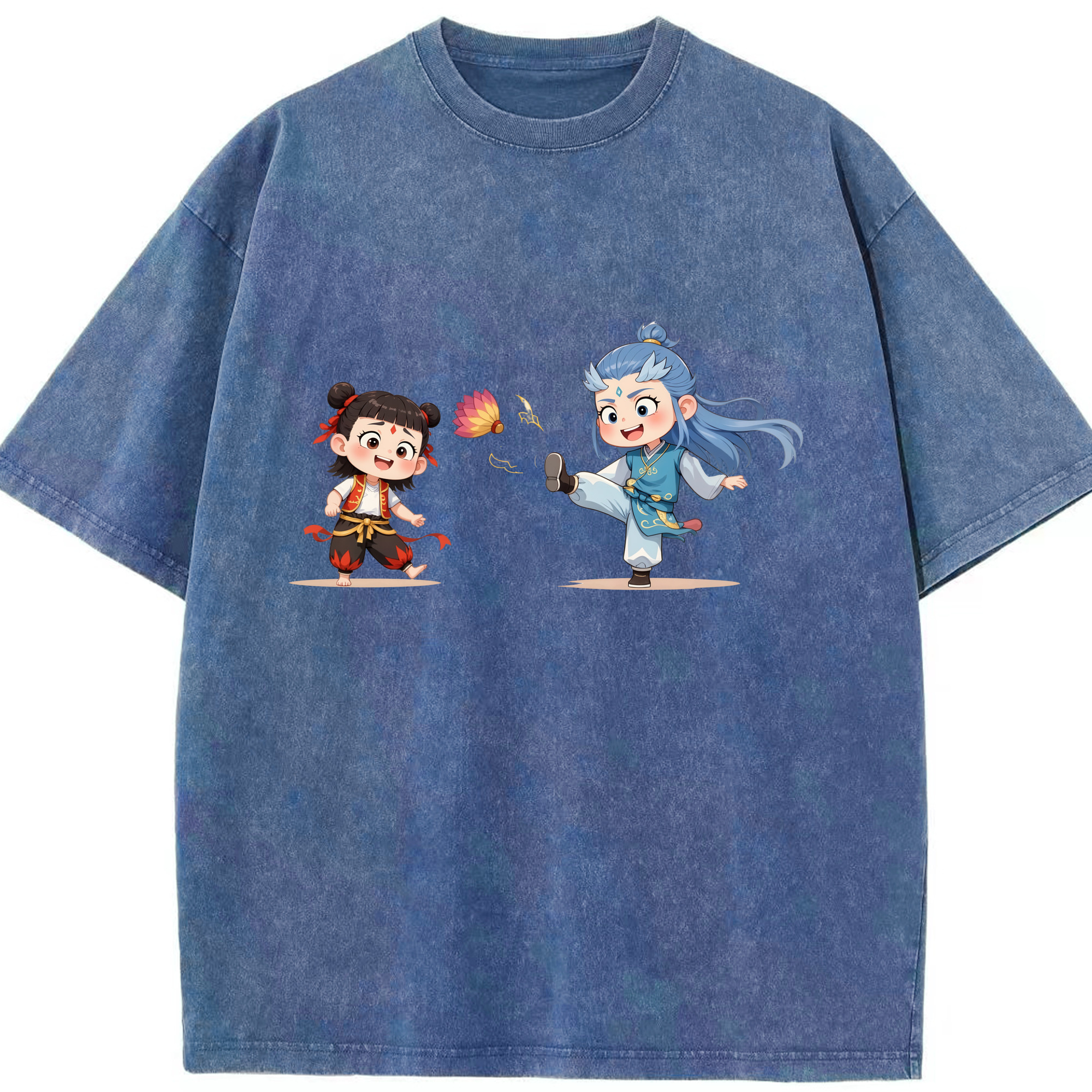（画像用） Ne Zha 2 ナタ 魔童の大暴れ 綿100% ヴィンテージ風 半袖Tシャツ（フロントプリント）