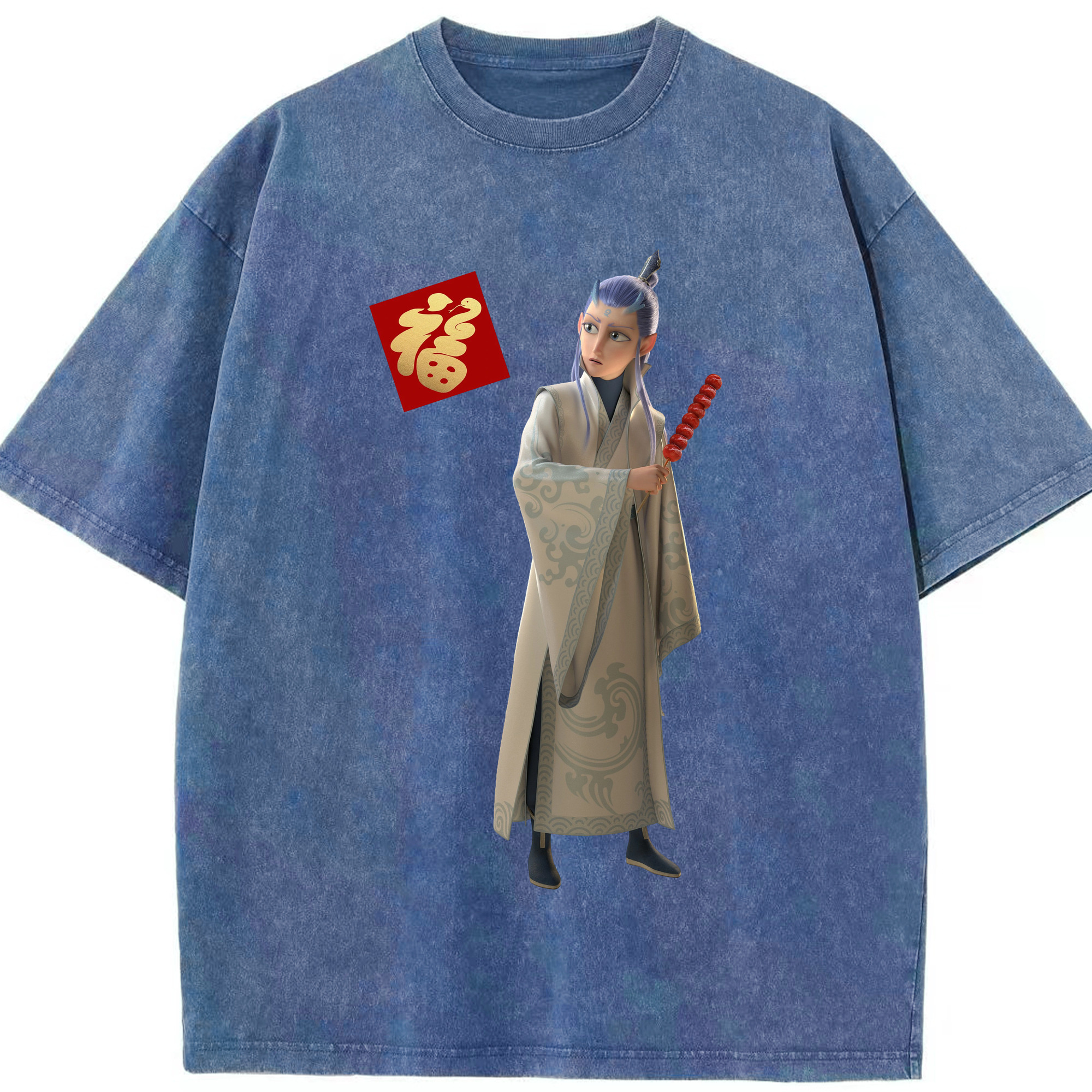 （画像用） Ne Zha 2 ナタ 魔童の大暴れ 綿100% ヴィンテージ風 半袖Tシャツ（フロントプリント）