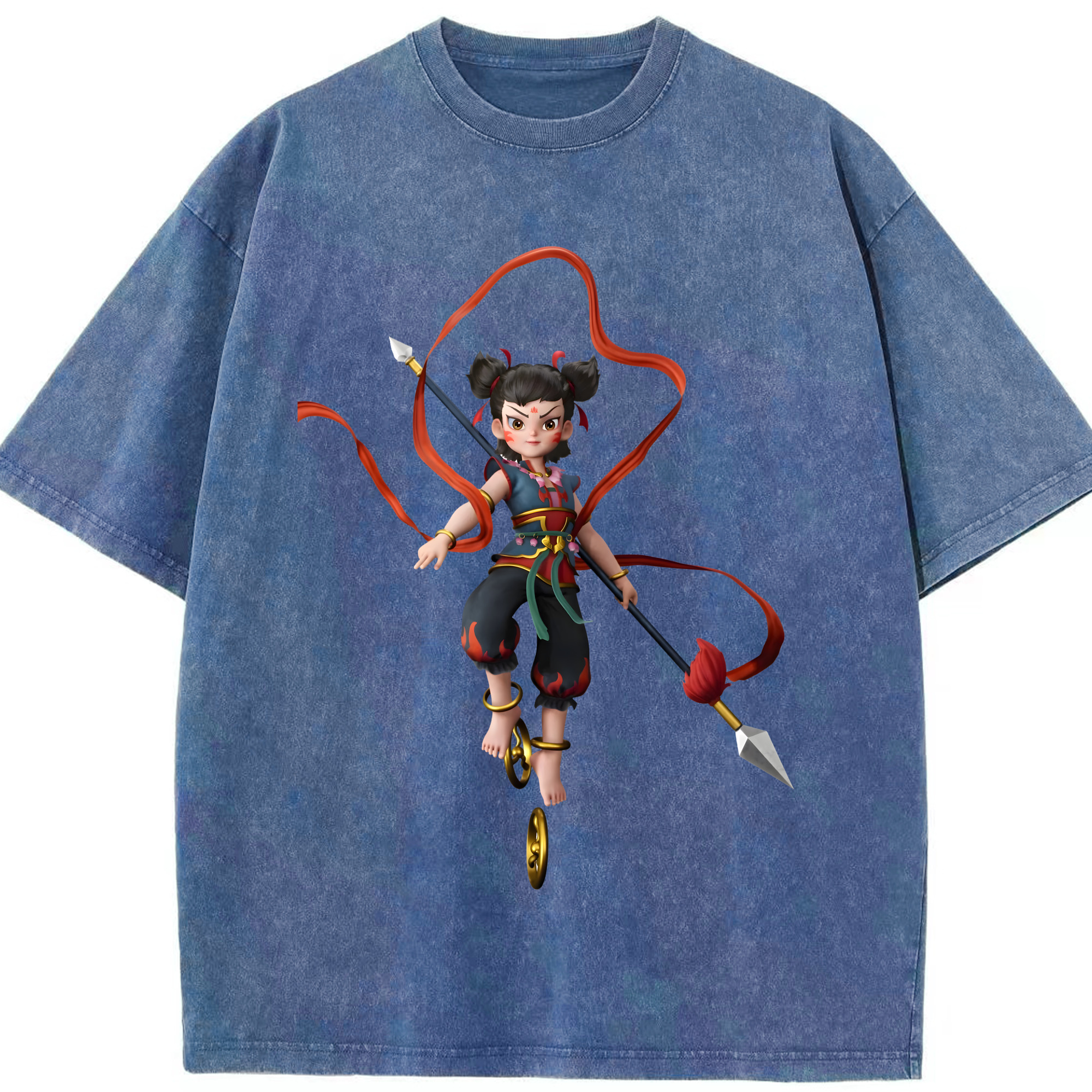 （画像用） Ne Zha 2 ナタ 魔童の大暴れ 綿100% ヴィンテージ風 半袖Tシャツ（フロントプリント）