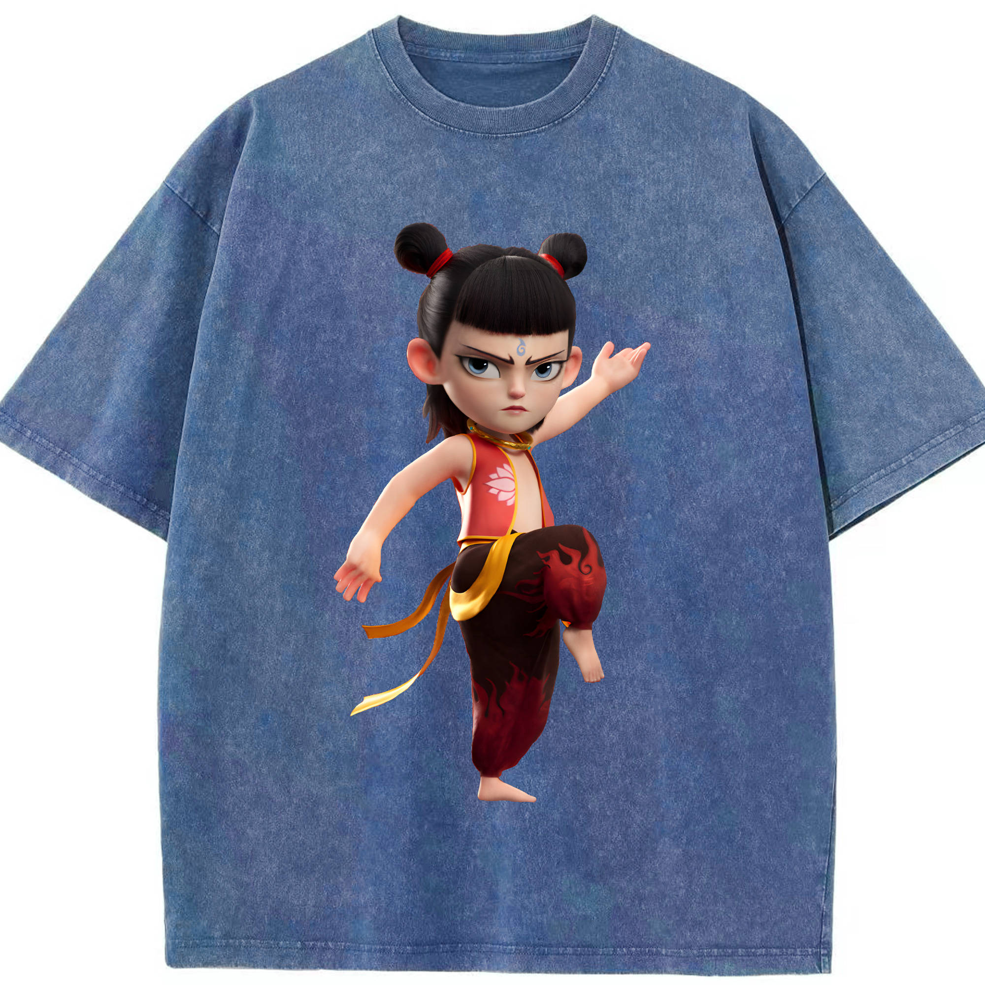 （画像用） Ne Zha 2 ナタ 魔童の大暴れ 綿100% ヴィンテージ風 半袖Tシャツ（フロントプリント）
