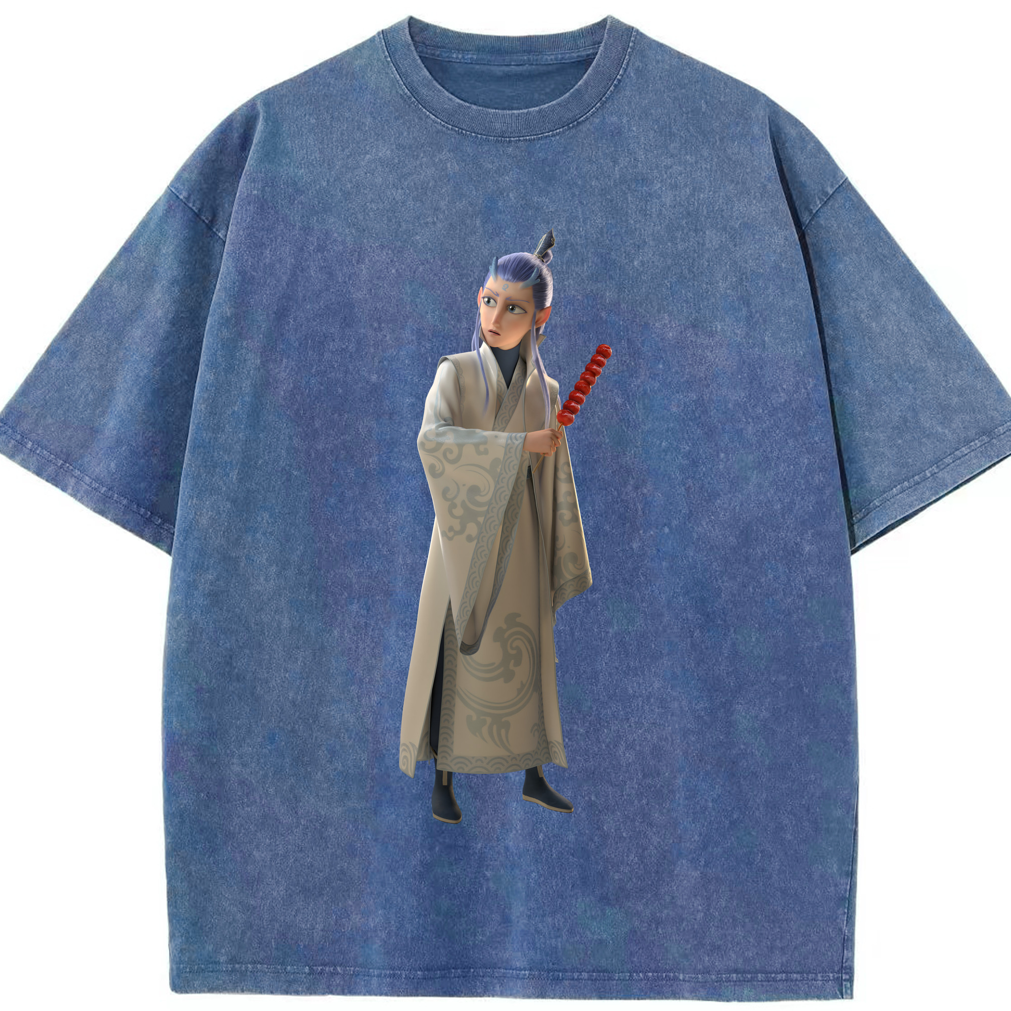 （画像用） Ne Zha 2 ナタ 魔童の大暴れ 綿100% ヴィンテージ風 半袖Tシャツ（フロントプリント）