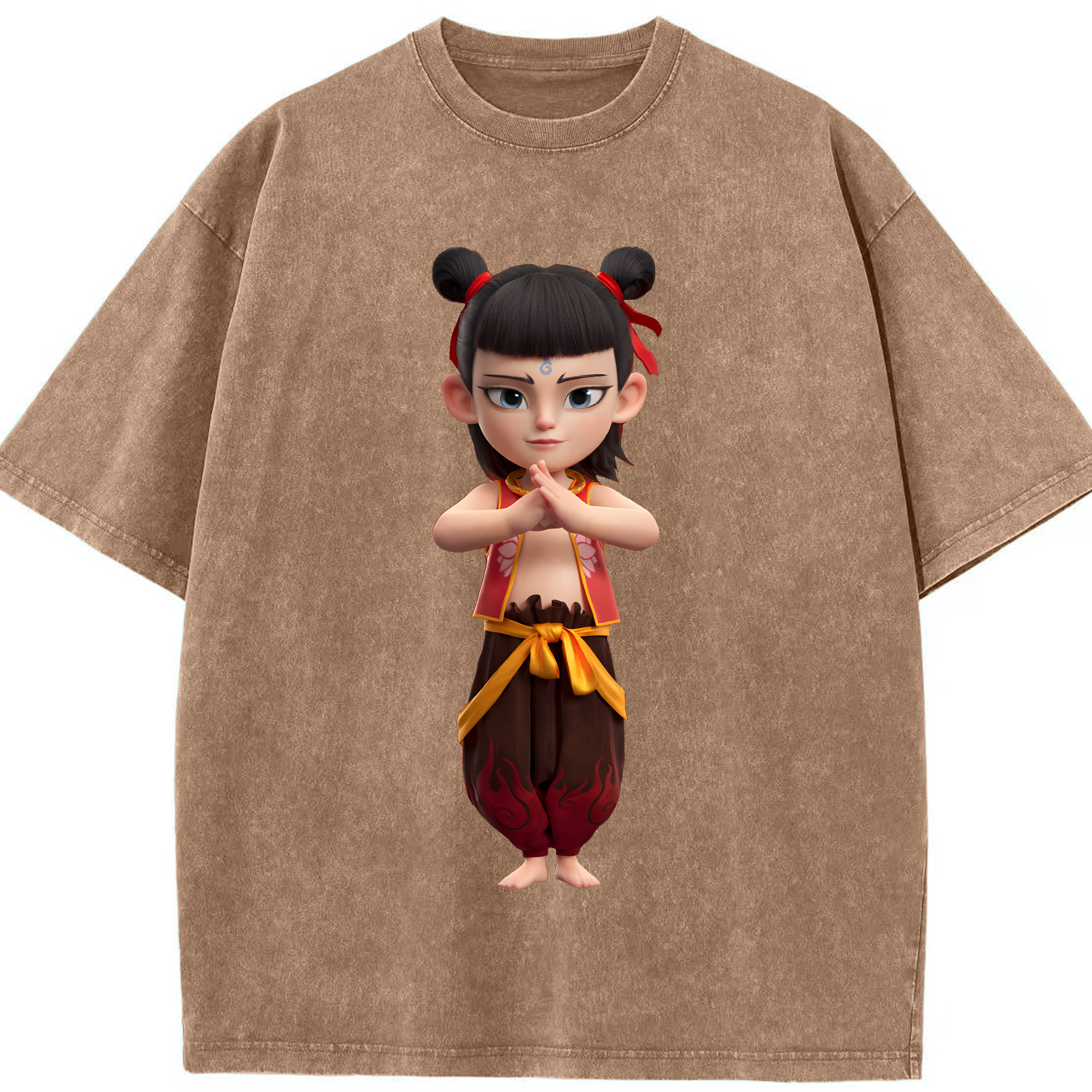（画像用） Ne Zha 2 ナタ 魔童の大暴れ 綿100% ヴィンテージ風 半袖Tシャツ（フロントプリント）