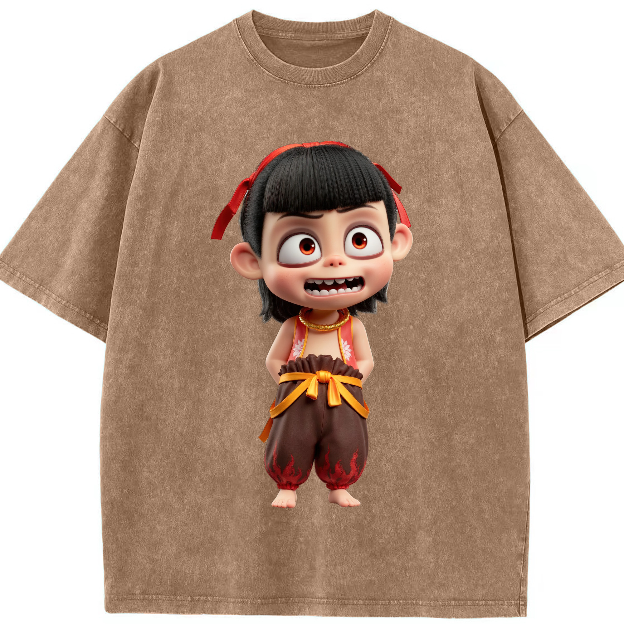 （画像用） Ne Zha 2 ナタ 魔童の大暴れ 綿100% ヴィンテージ風 半袖Tシャツ（フロントプリント）
