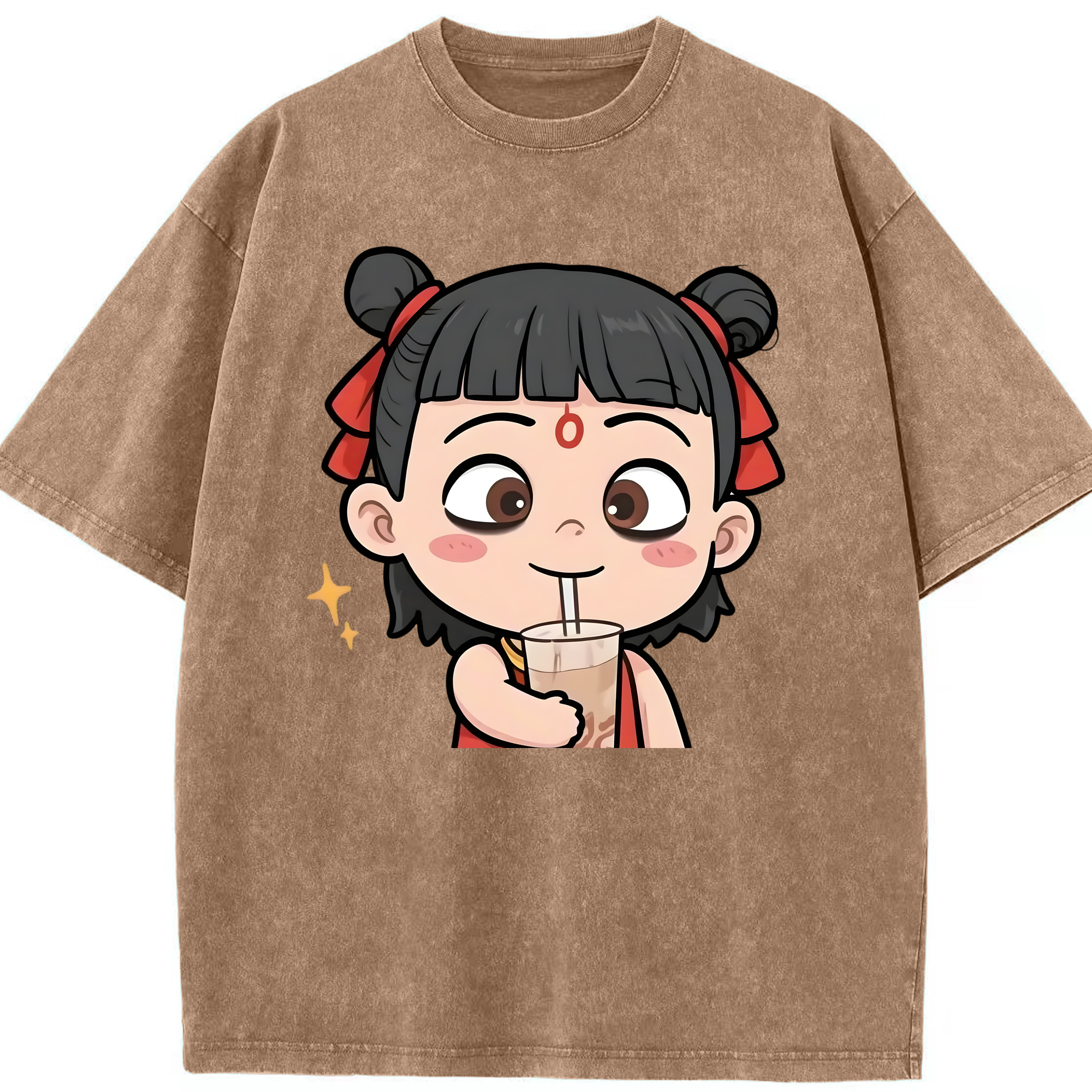 （画像用） Ne Zha 2 ナタ 魔童の大暴れ 綿100% ヴィンテージ風 半袖Tシャツ（フロントプリント）