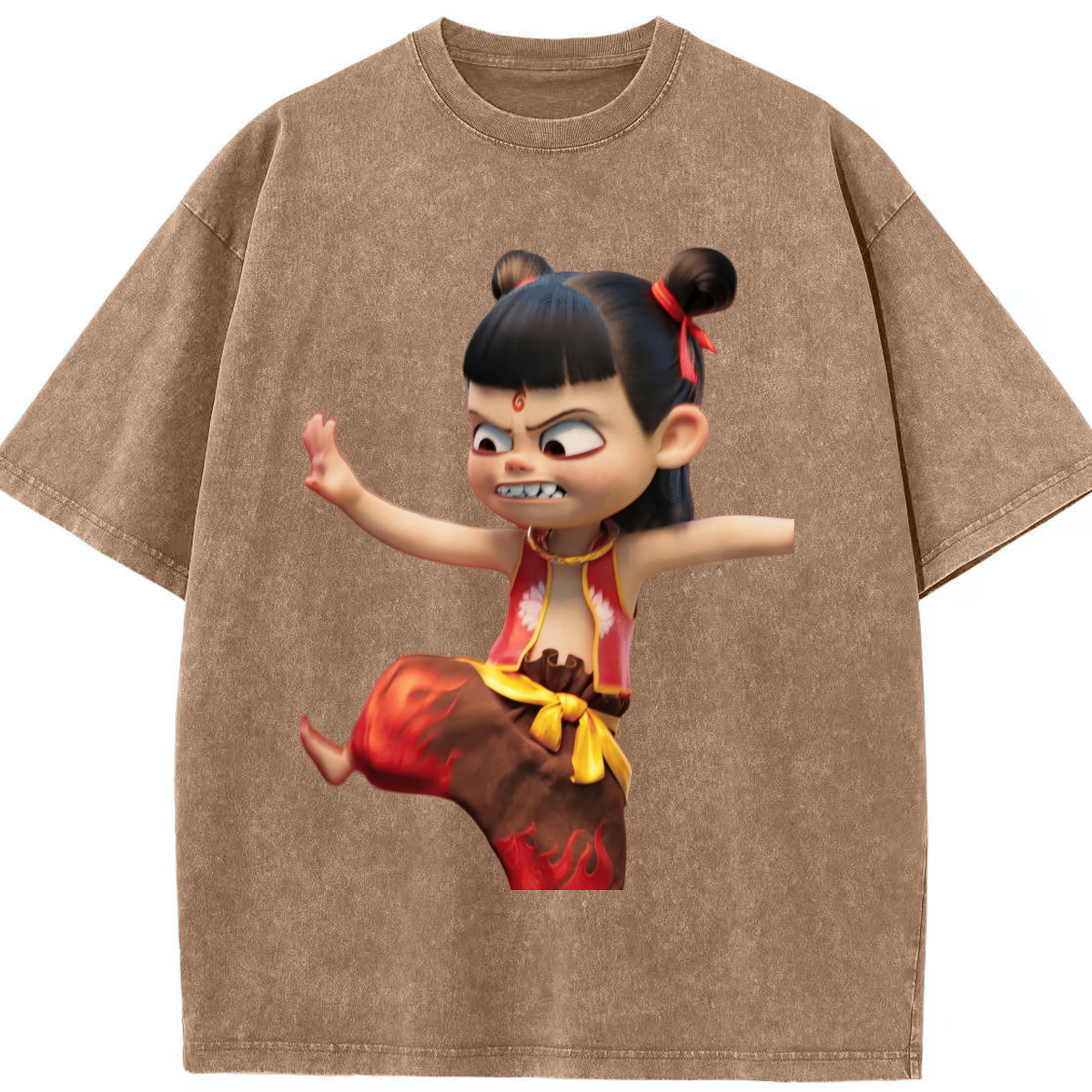 （画像用） Ne Zha 2 ナタ 魔童の大暴れ 綿100% ヴィンテージ風 半袖Tシャツ（フロントプリント）