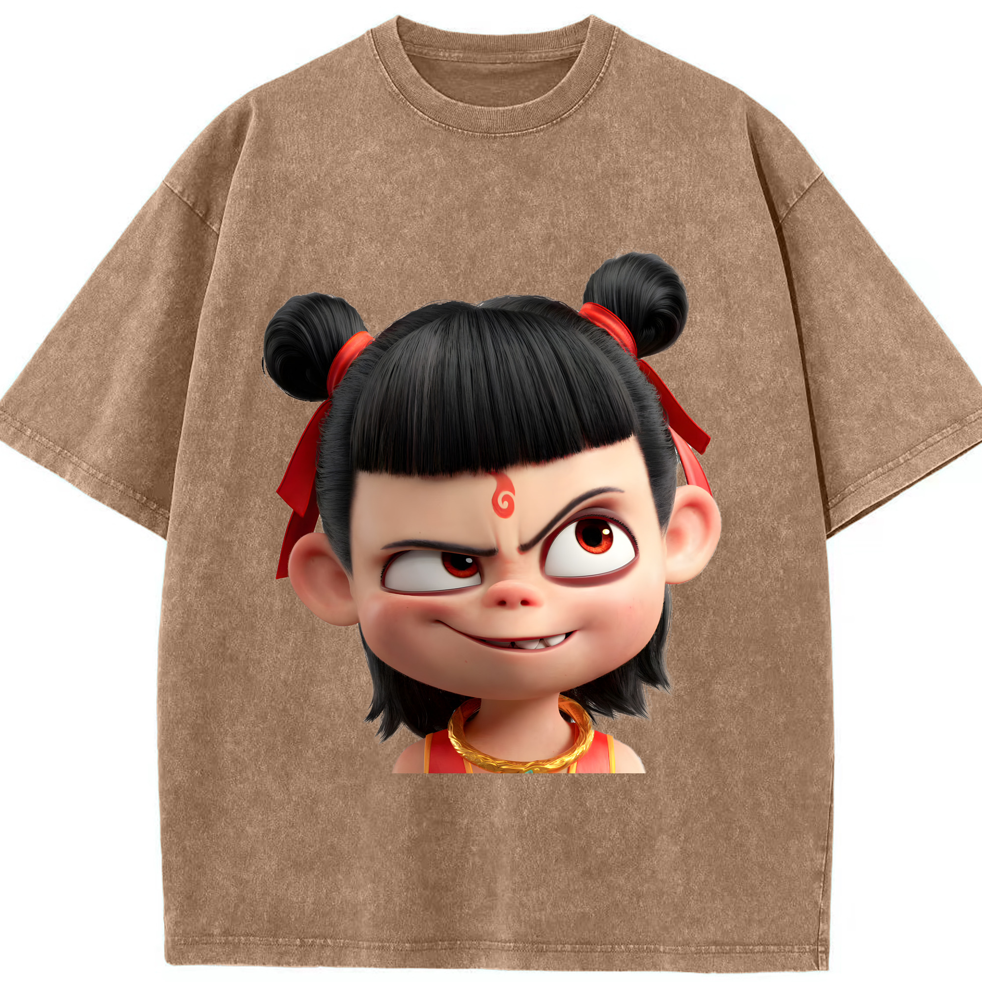 （画像用） Ne Zha 2 ナタ 魔童の大暴れ 綿100% ヴィンテージ風 半袖Tシャツ（フロントプリント）