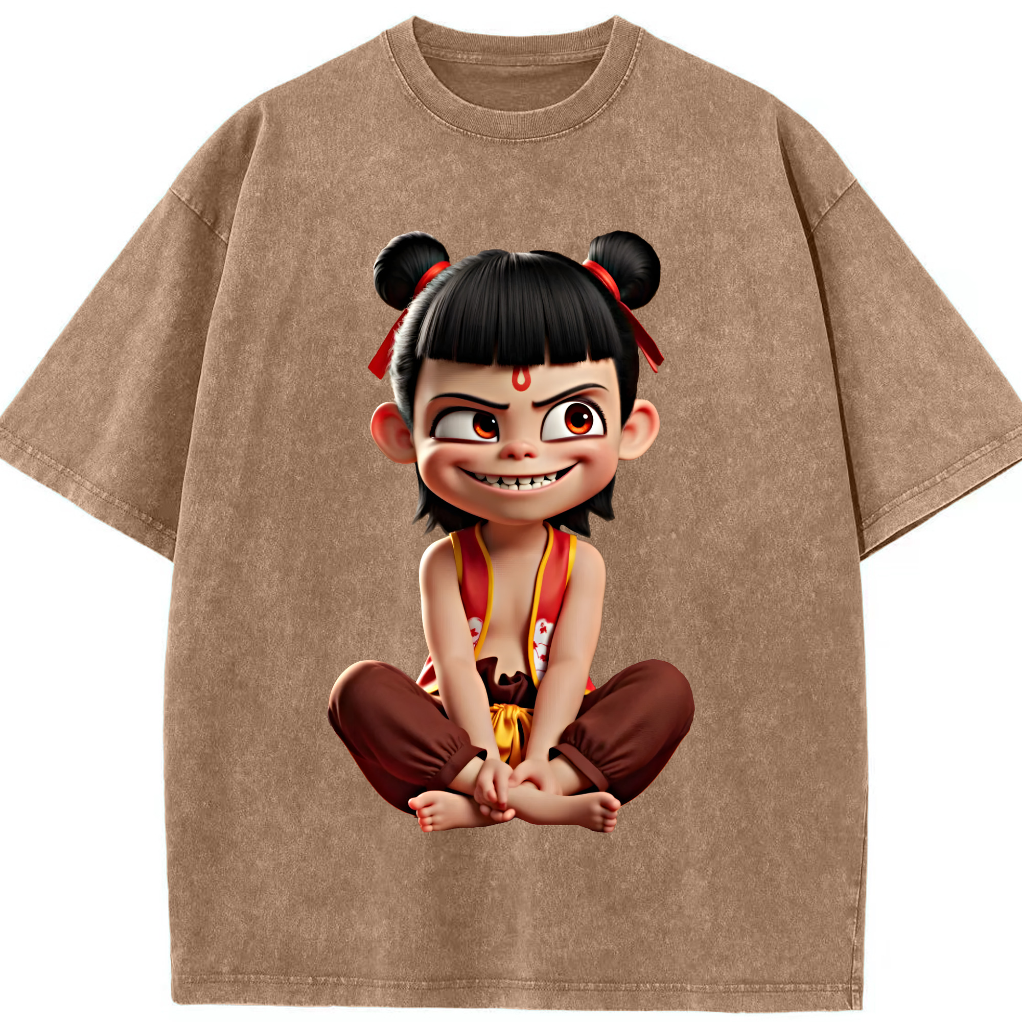 （画像用） Ne Zha 2 ナタ 魔童の大暴れ 綿100% ヴィンテージ風 半袖Tシャツ（フロントプリント）