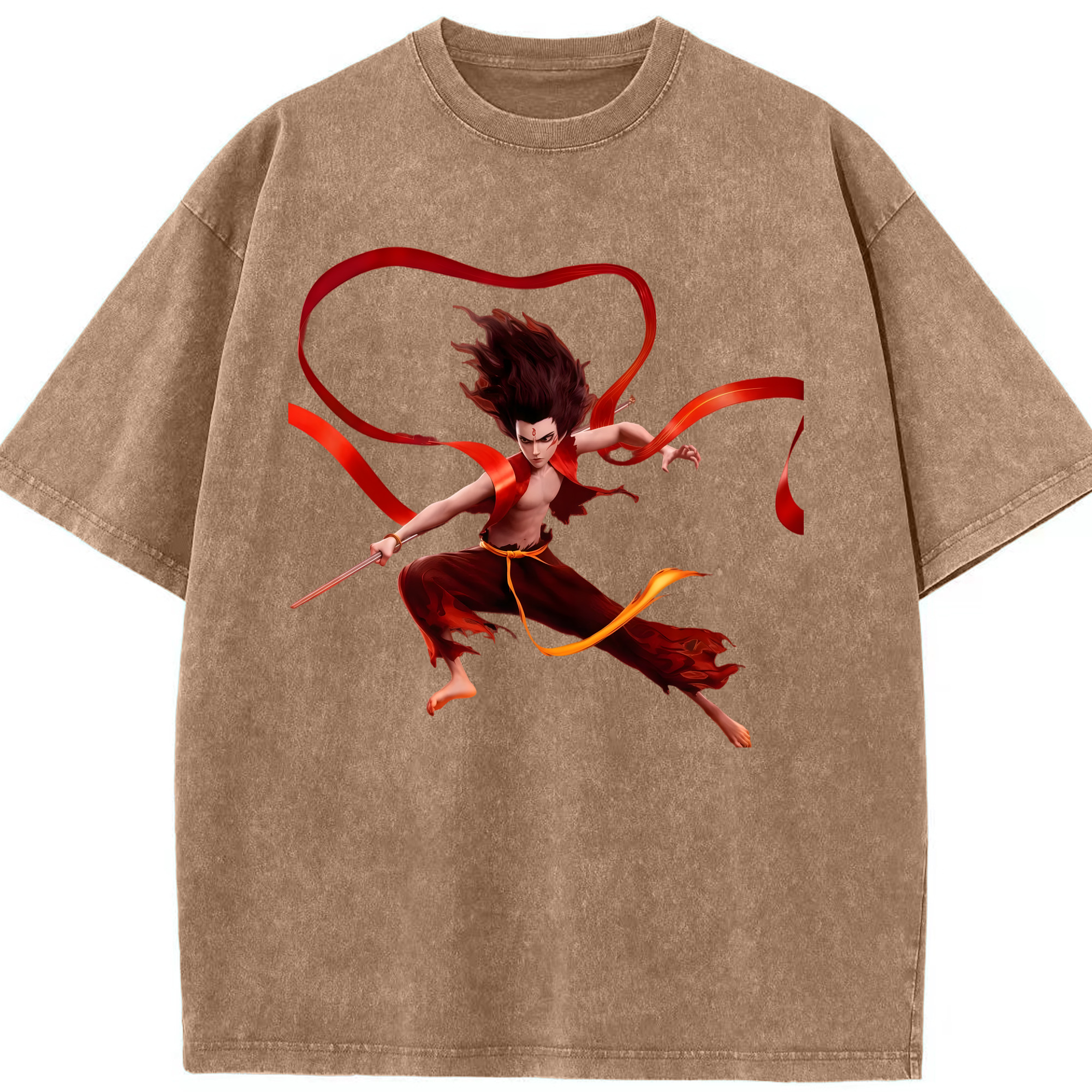 （画像用） Ne Zha 2 ナタ 魔童の大暴れ 綿100% ヴィンテージ風 半袖Tシャツ（フロントプリント）