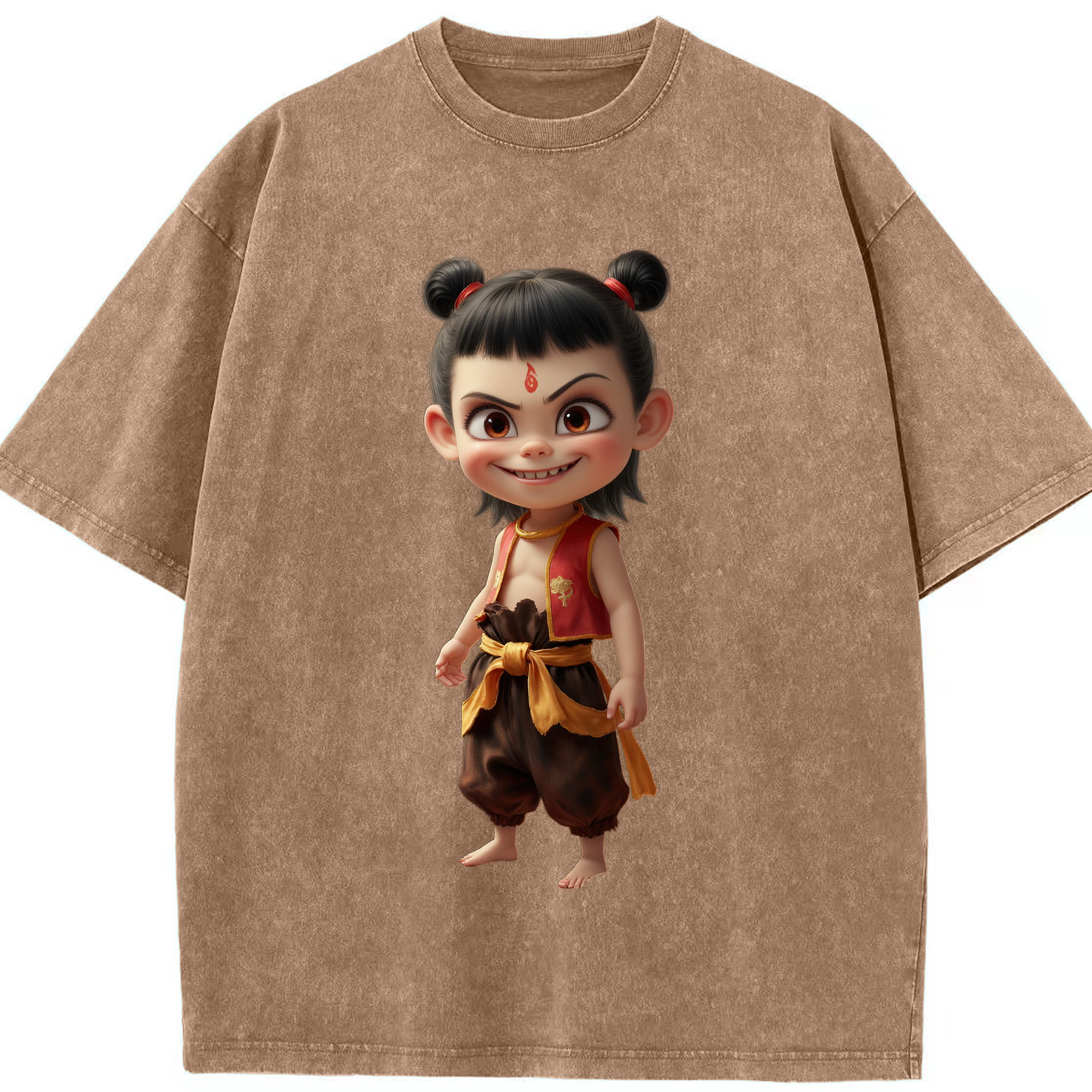 （画像用） Ne Zha 2 ナタ 魔童の大暴れ 綿100% ヴィンテージ風 半袖Tシャツ（フロントプリント）
