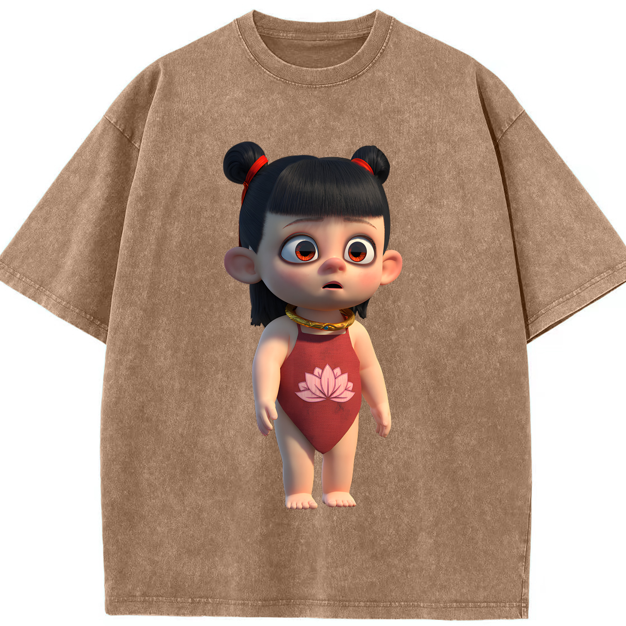 （画像用） Ne Zha 2 ナタ 魔童の大暴れ 綿100% ヴィンテージ風 半袖Tシャツ（フロントプリント）