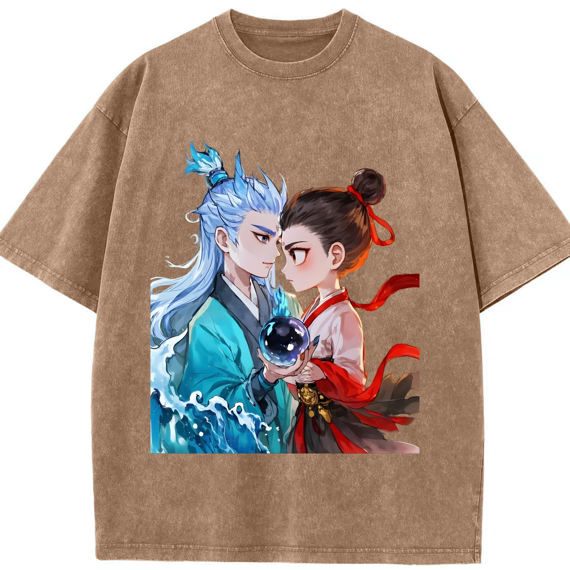 （画像用） Ne Zha 2 ナタ 魔童の大暴れ 綿100% ヴィンテージ風 半袖Tシャツ（フロントプリント）