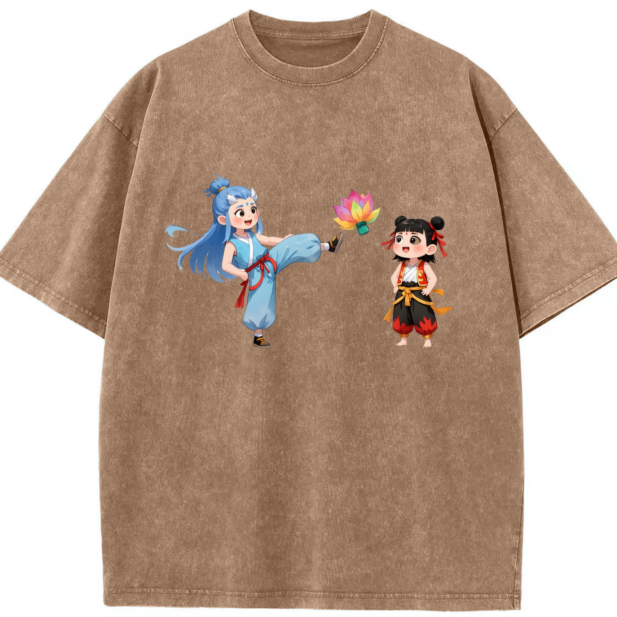 （画像用） Ne Zha 2 ナタ 魔童の大暴れ 綿100% ヴィンテージ風 半袖Tシャツ（フロントプリント）