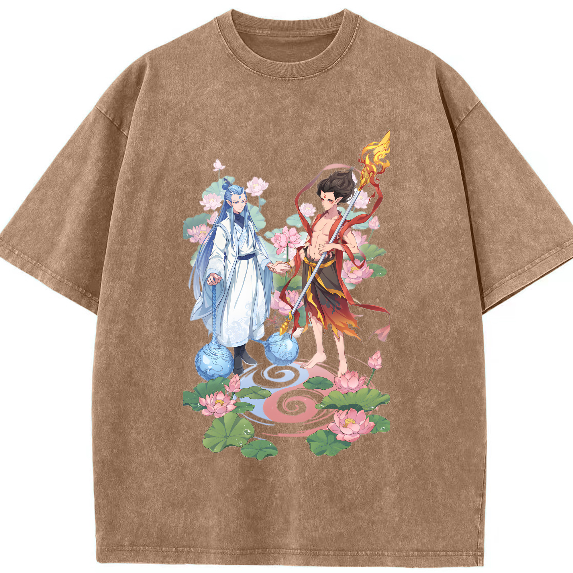 （画像用） Ne Zha 2 ナタ 魔童の大暴れ 綿100% ヴィンテージ風 半袖Tシャツ（フロントプリント）