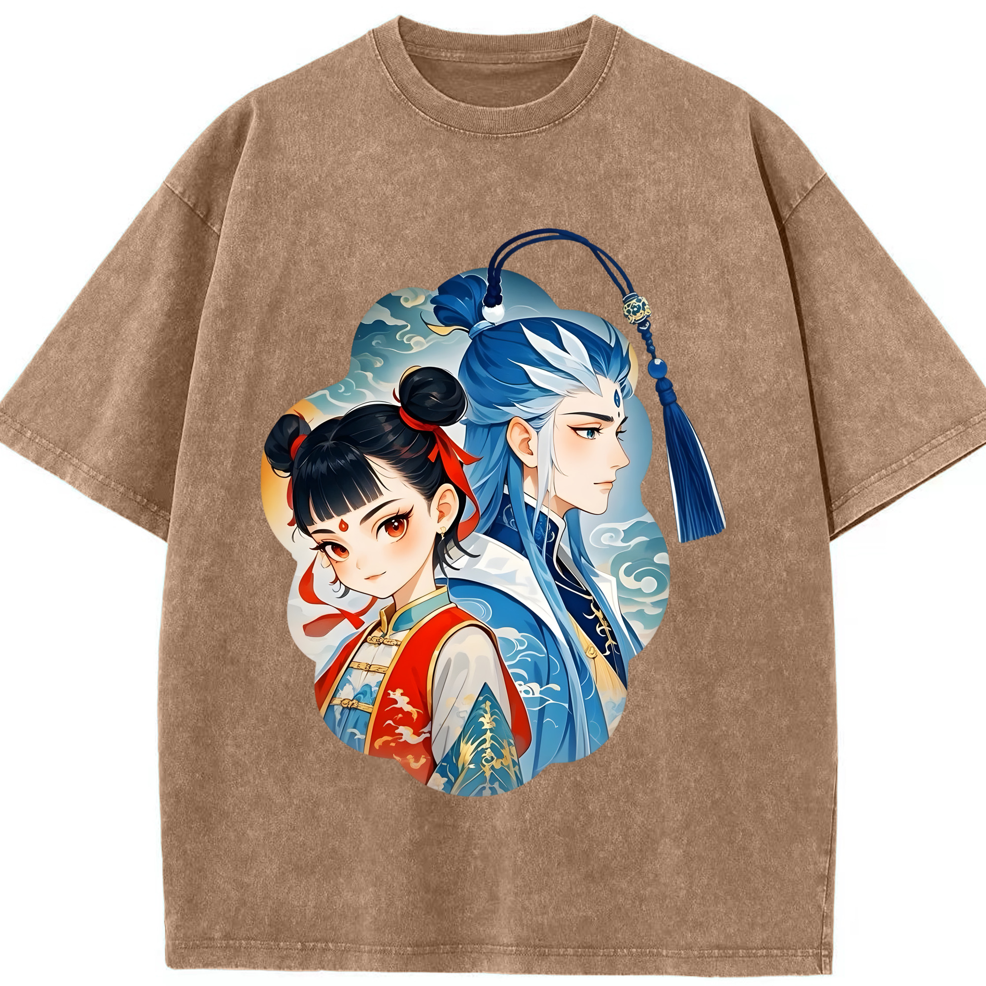 （画像用） Ne Zha 2 ナタ 魔童の大暴れ 綿100% ヴィンテージ風 半袖Tシャツ（フロントプリント）