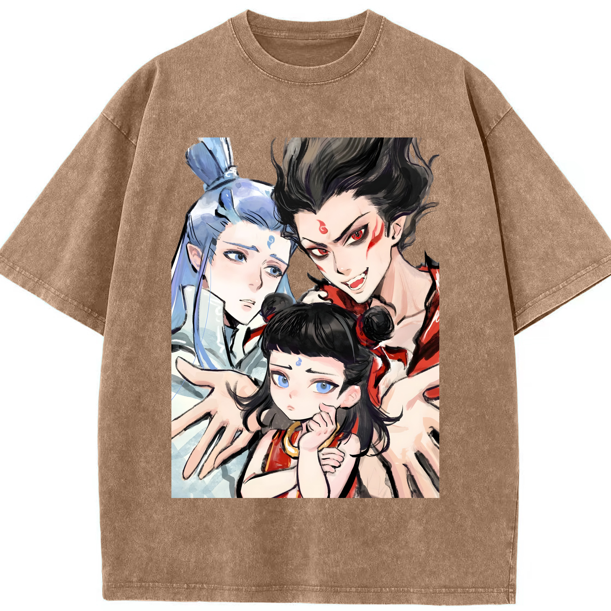 （画像用） Ne Zha 2 ナタ 魔童の大暴れ 綿100% ヴィンテージ風 半袖Tシャツ（フロントプリント）
