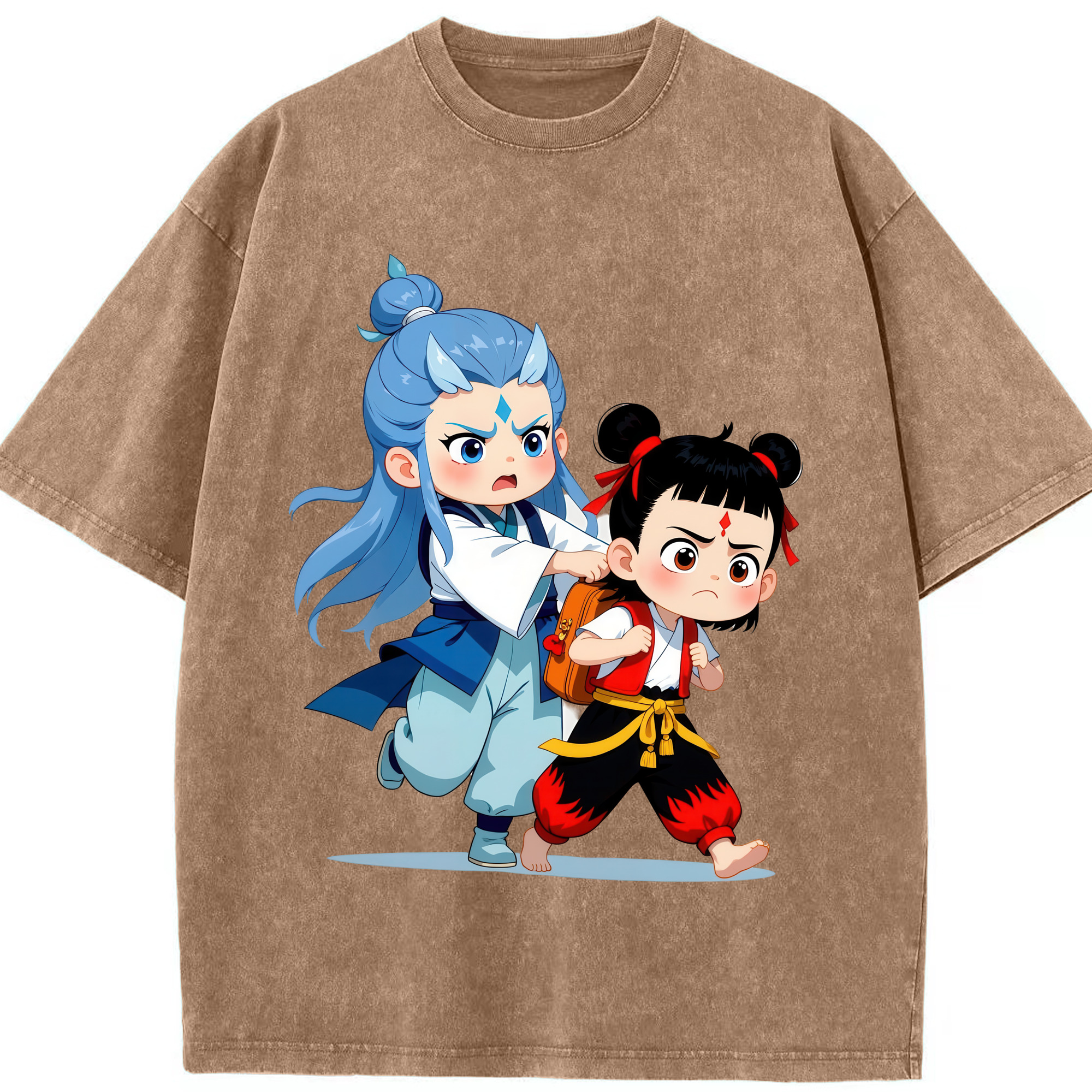 （画像用） Ne Zha 2 ナタ 魔童の大暴れ 綿100% ヴィンテージ風 半袖Tシャツ（フロントプリント）