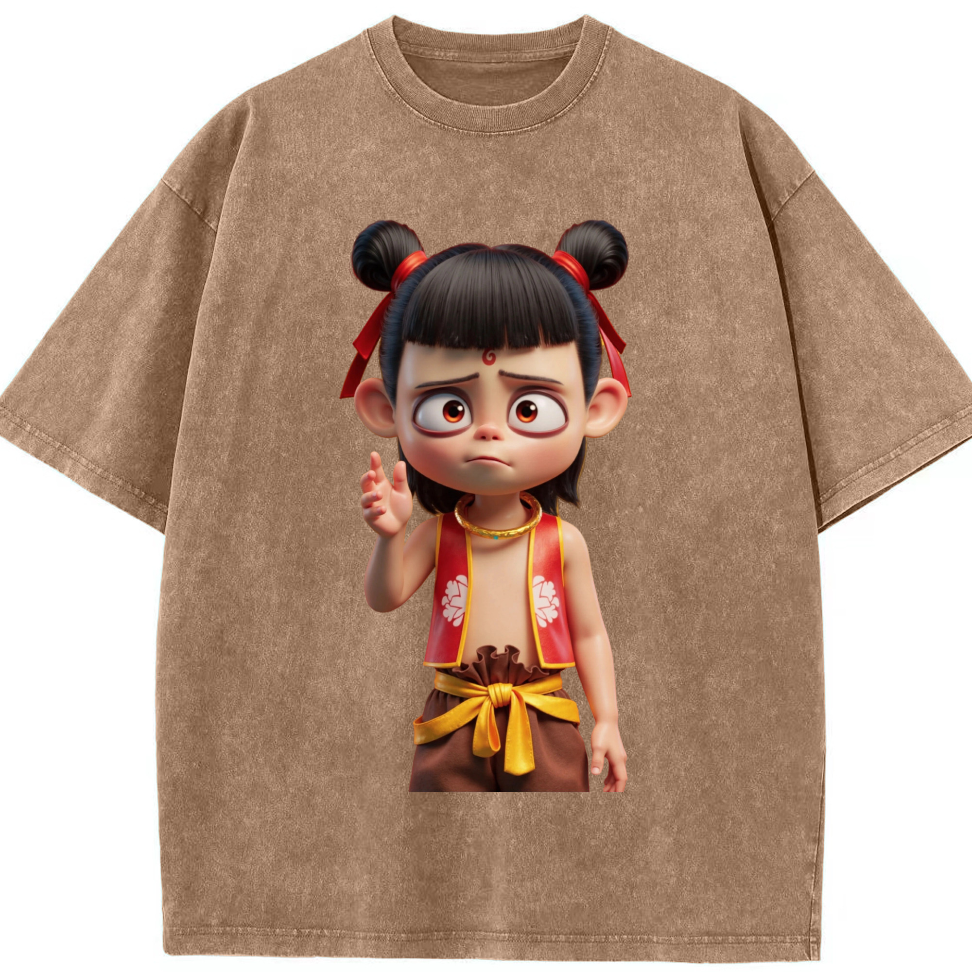 （画像用） Ne Zha 2 ナタ 魔童の大暴れ 綿100% ヴィンテージ風 半袖Tシャツ（フロントプリント）