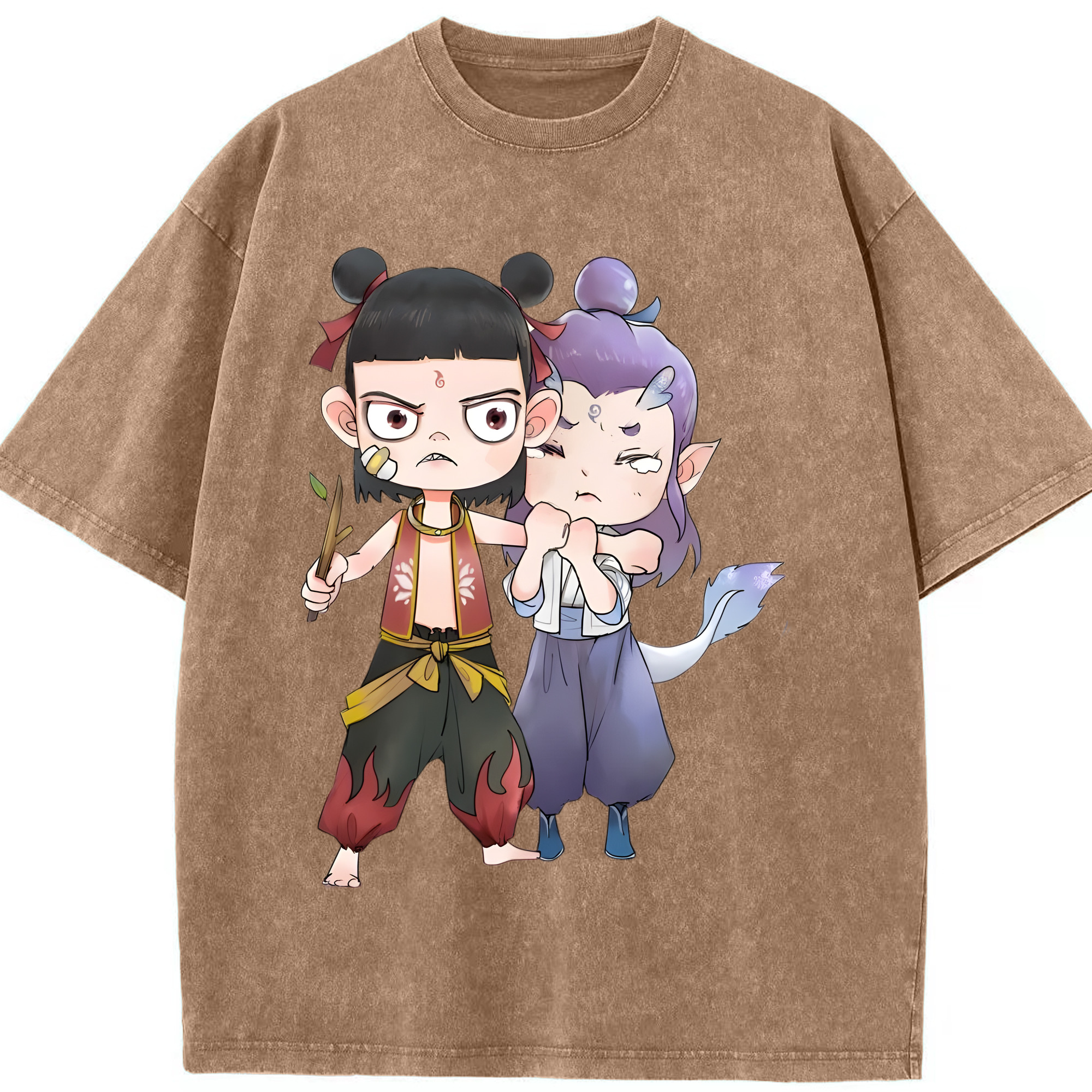 （画像用） Ne Zha 2 ナタ 魔童の大暴れ 綿100% ヴィンテージ風 半袖Tシャツ（フロントプリント）