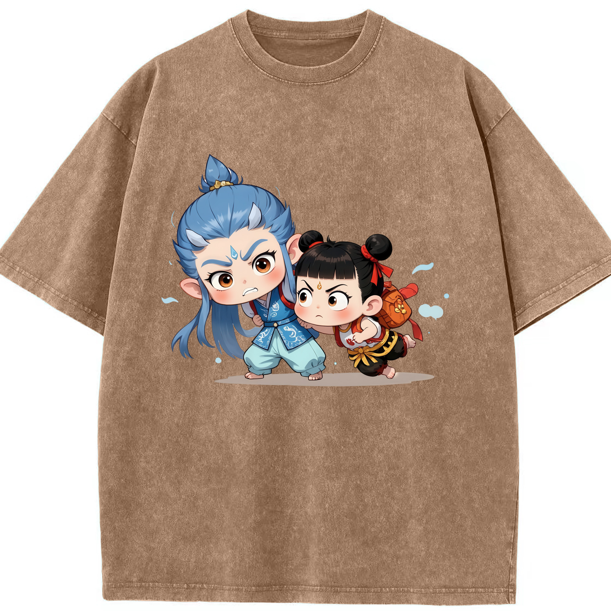 （画像用） Ne Zha 2 ナタ 魔童の大暴れ 綿100% ヴィンテージ風 半袖Tシャツ（フロントプリント）