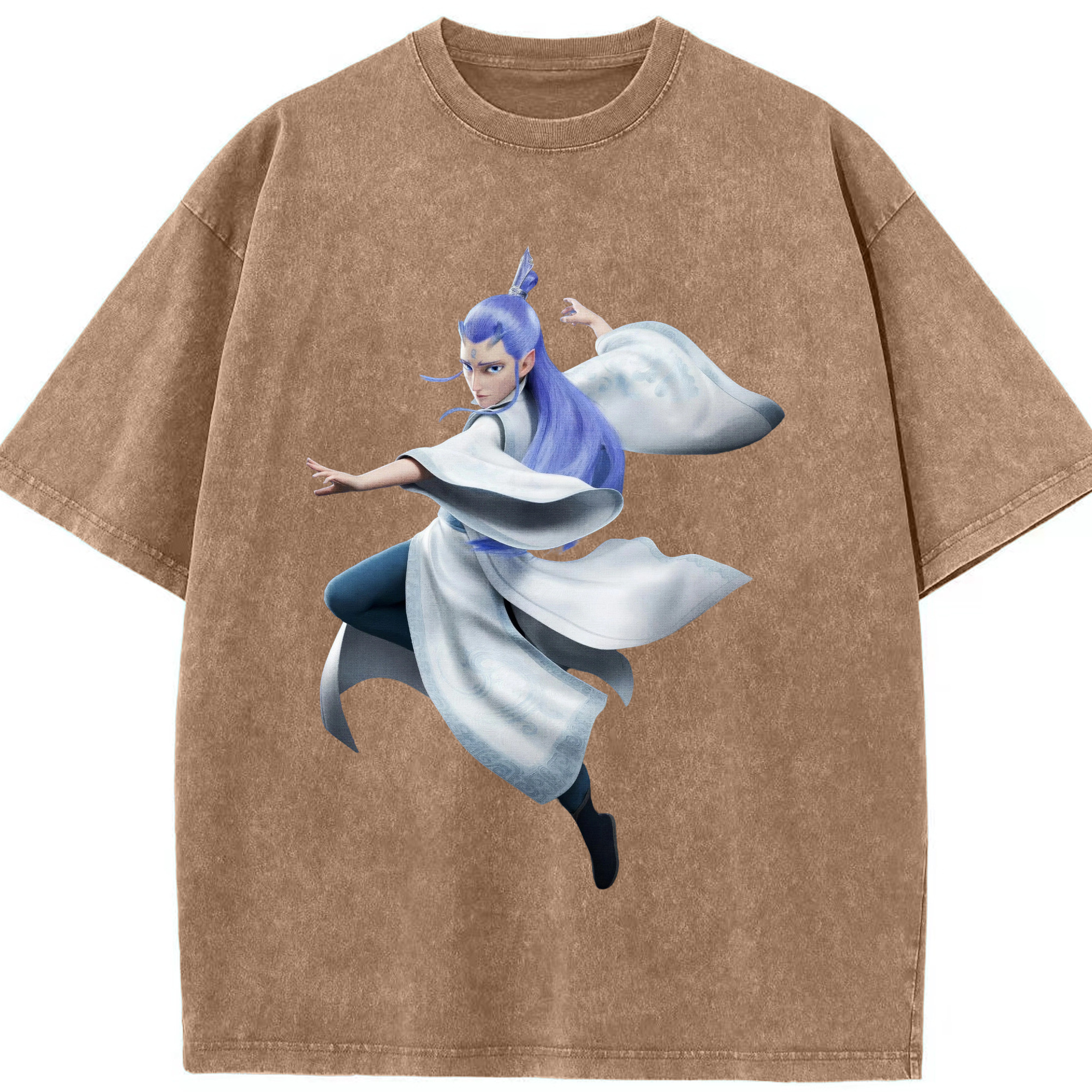 （画像用） Ne Zha 2 ナタ 魔童の大暴れ 綿100% ヴィンテージ風 半袖Tシャツ（フロントプリント）