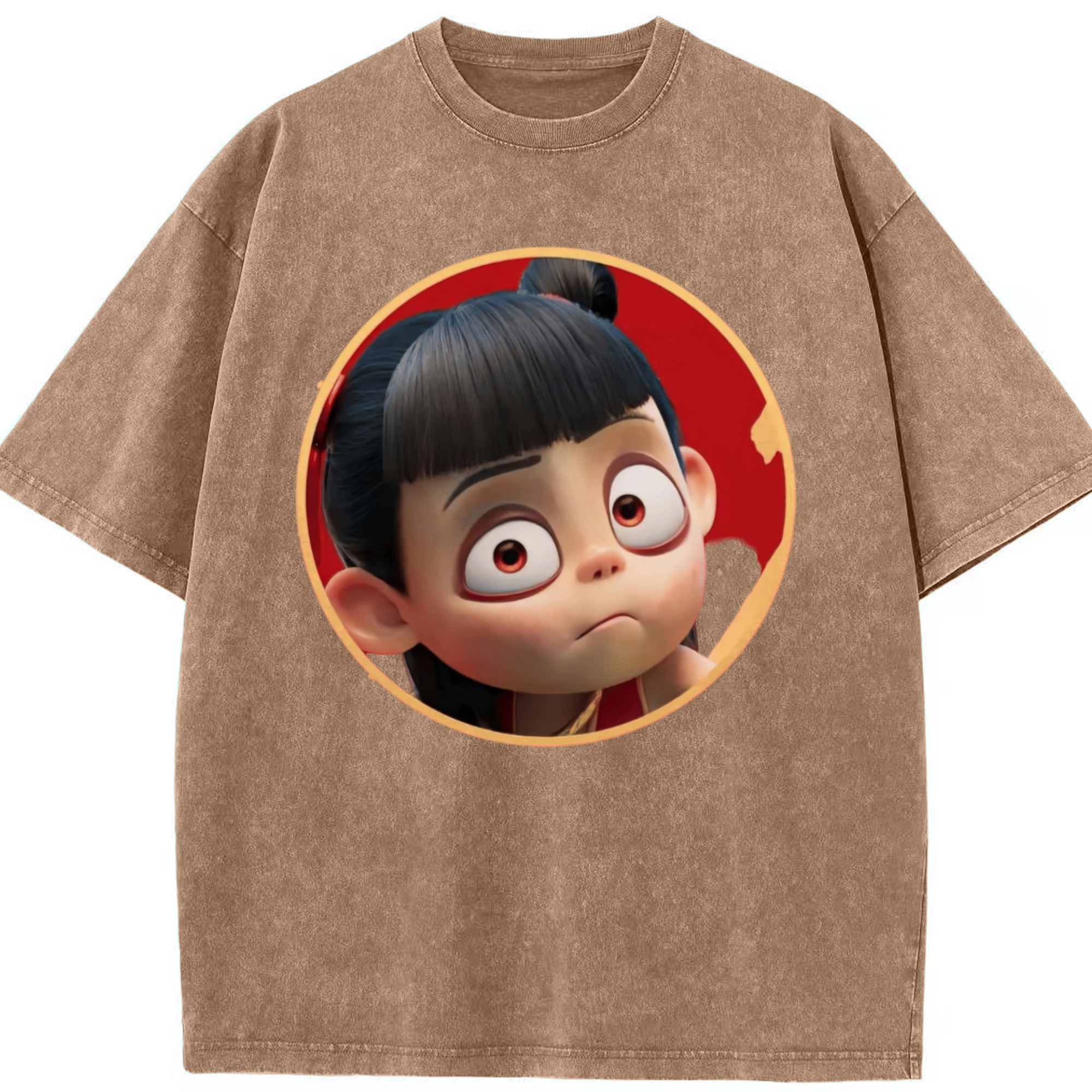 （画像用） Ne Zha 2 ナタ 魔童の大暴れ 綿100% ヴィンテージ風 半袖Tシャツ（フロントプリント）