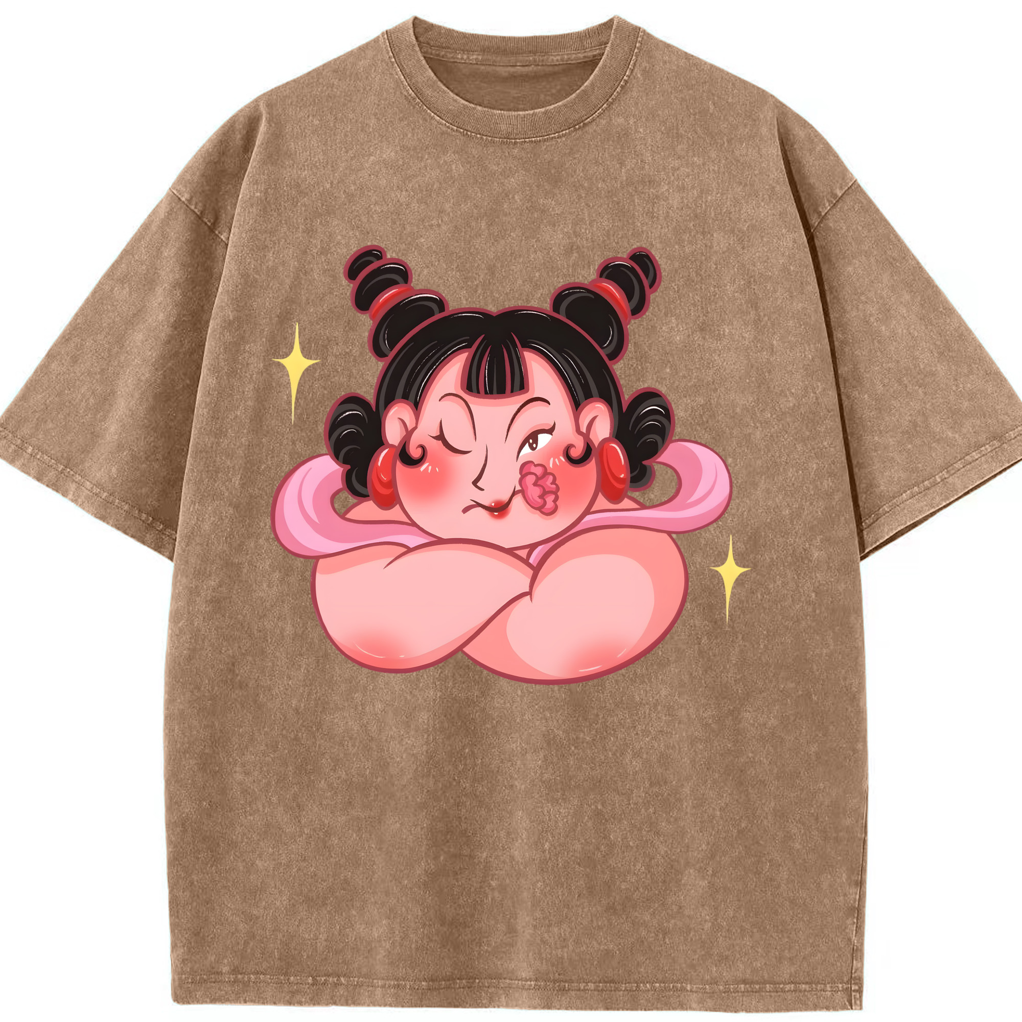 （画像用） Ne Zha 2 ナタ 魔童の大暴れ 綿100% ヴィンテージ風 半袖Tシャツ（フロントプリント）