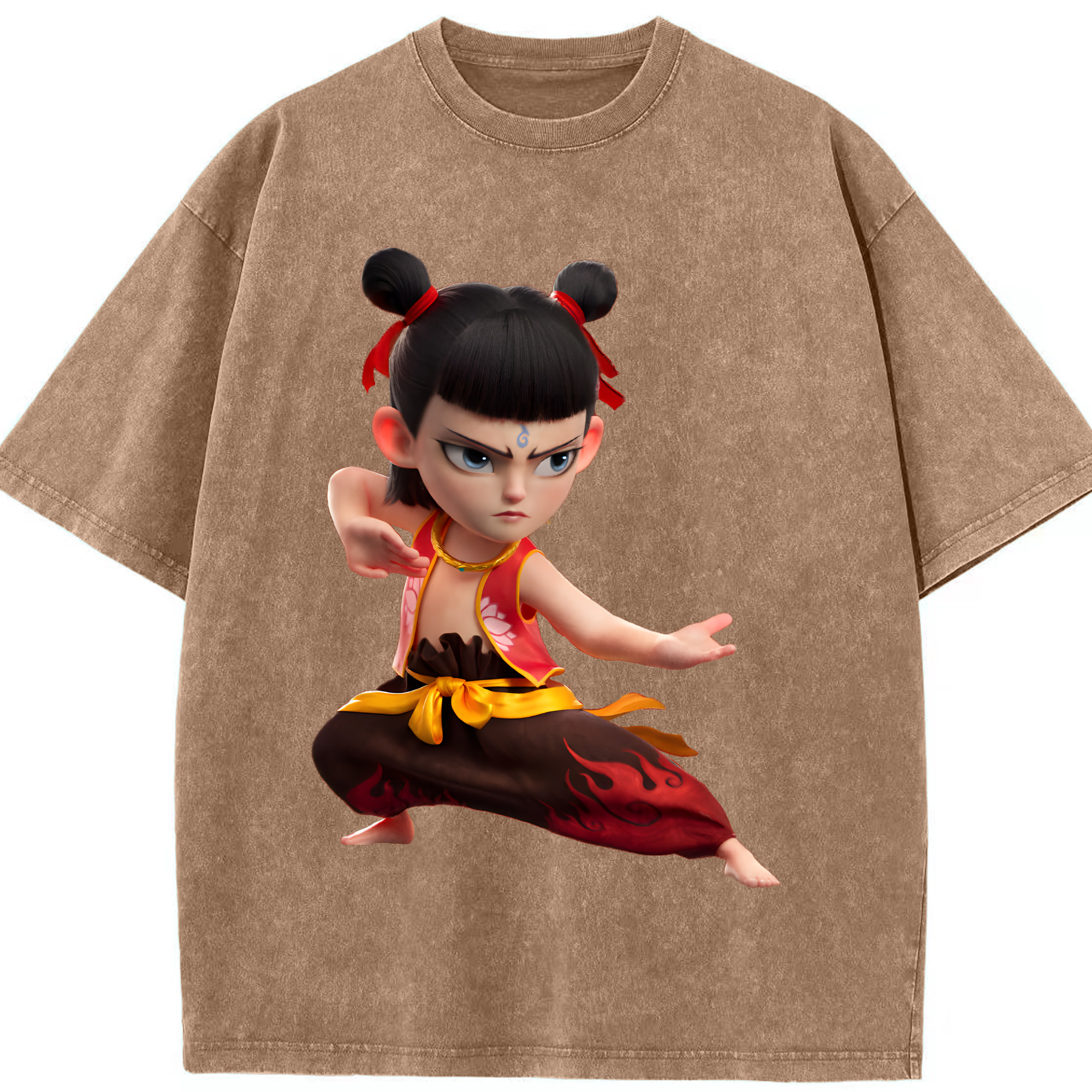 （画像用） Ne Zha 2 ナタ 魔童の大暴れ 綿100% ヴィンテージ風 半袖Tシャツ（フロントプリント）
